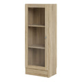 Basic Low Narrow Display Cabinet in Oak (2 Shelves) with Glass Oak Door