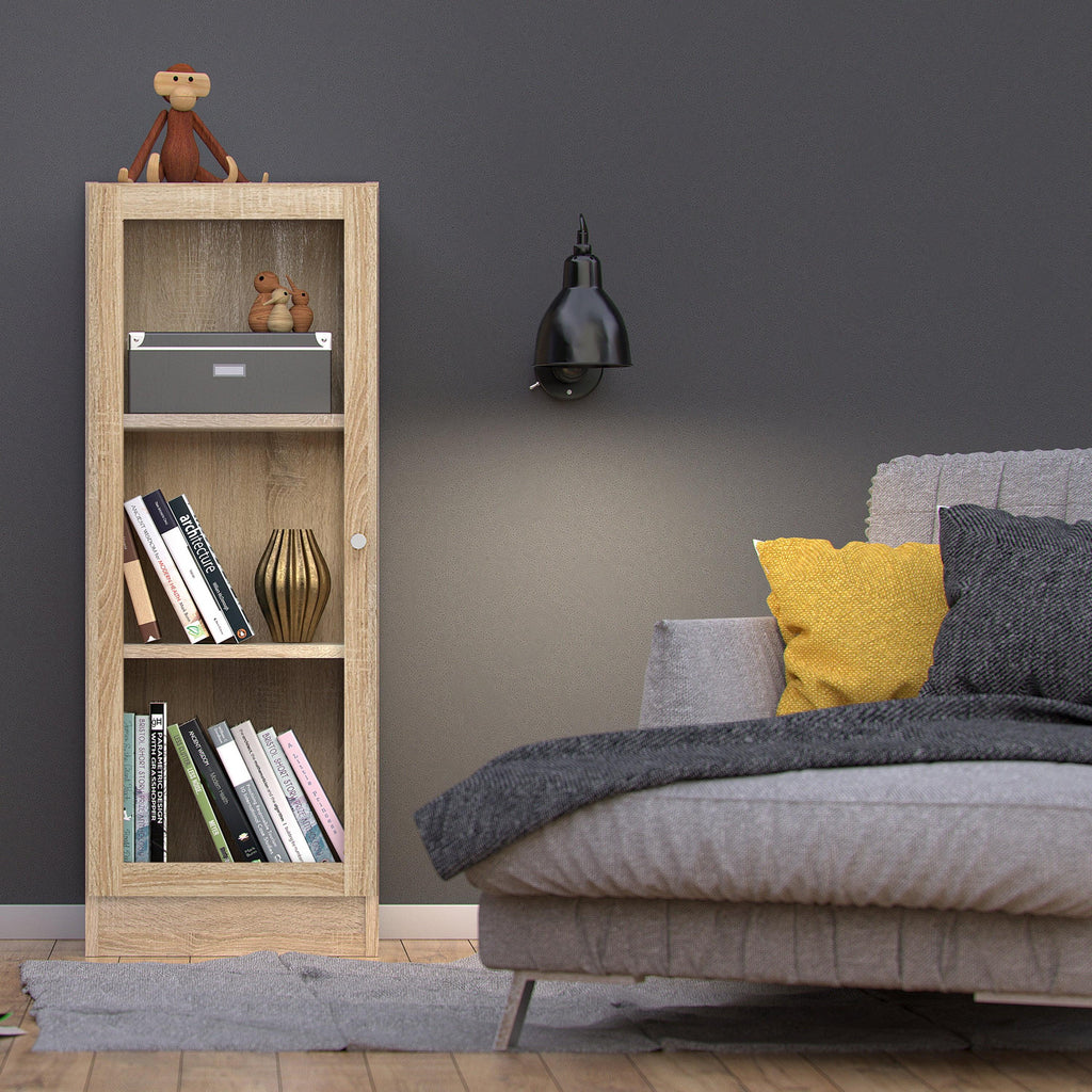 Basic Low Narrow Display Cabinet in Oak (2 Shelves) with Glass Oak Door - image 3