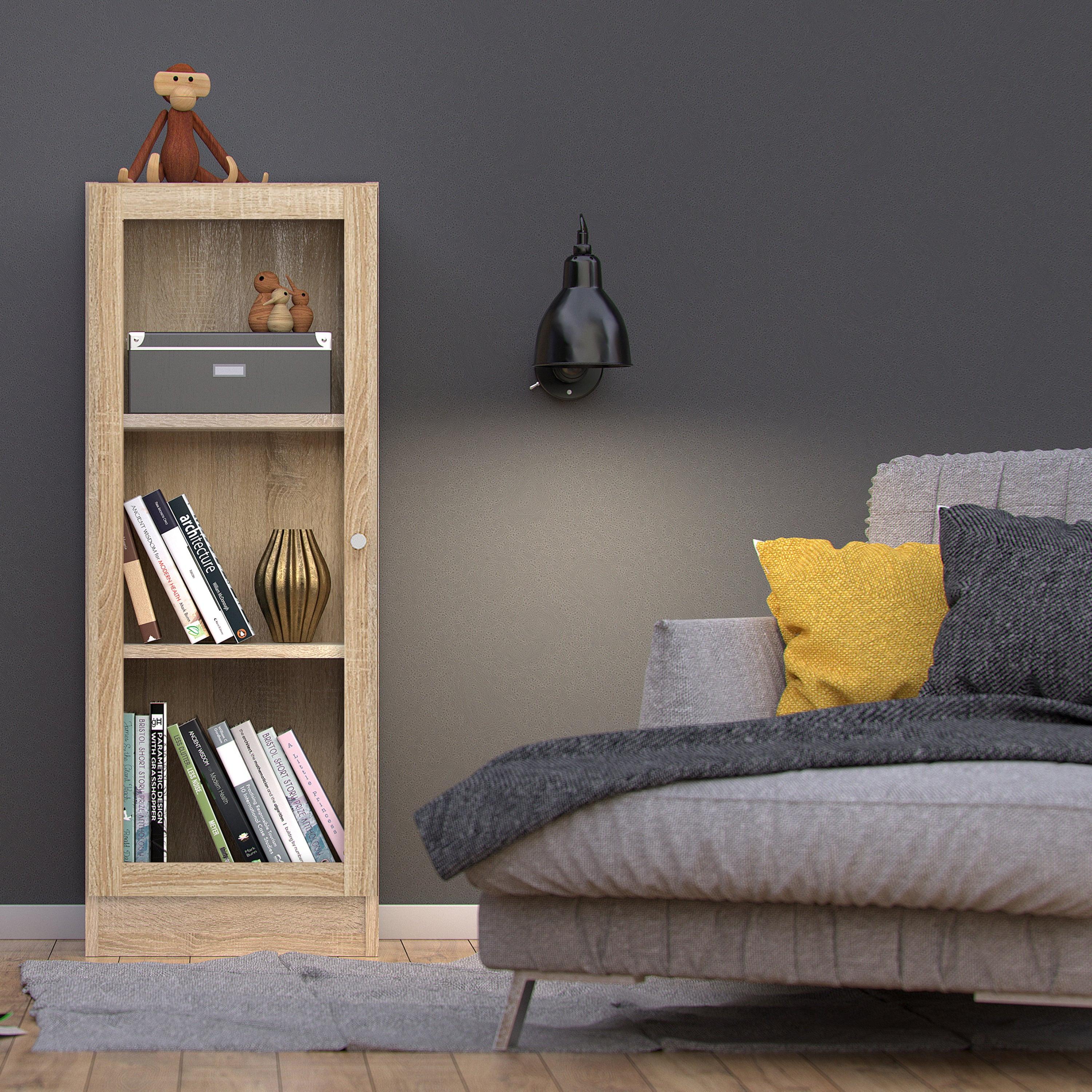 Basic Low Narrow Display Cabinet in Oak (2 Shelves) with Glass Oak Door - image 3