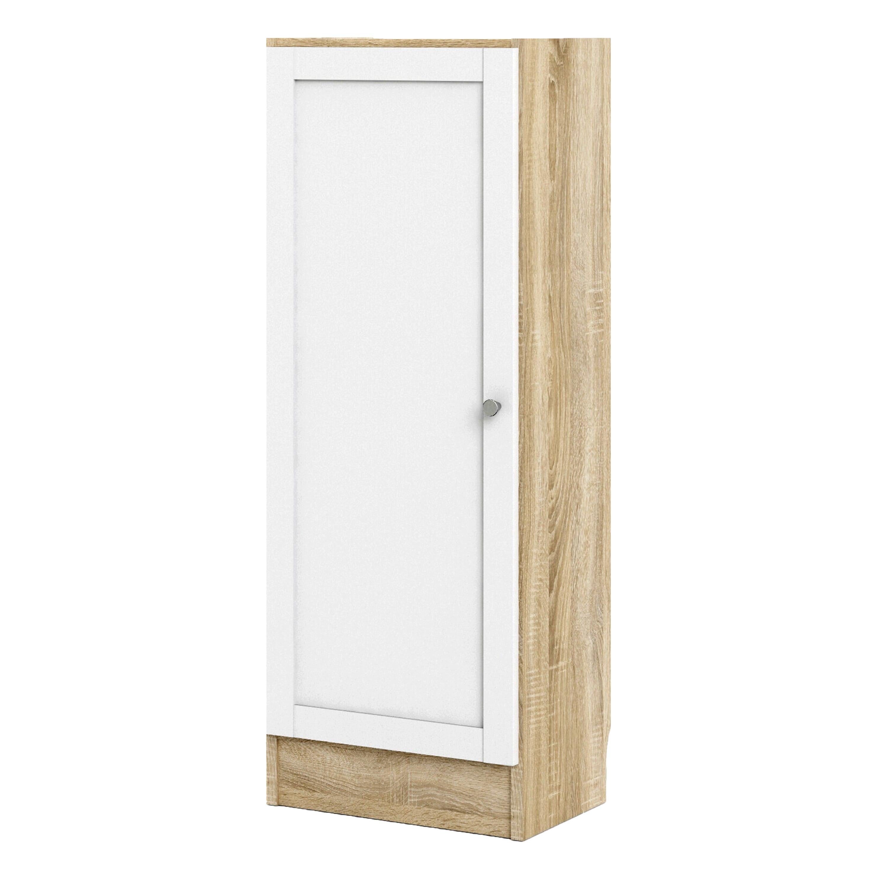 Basic Low Narrow Storage Cabinet in Oak (2 Shelves) with White Door - image 2