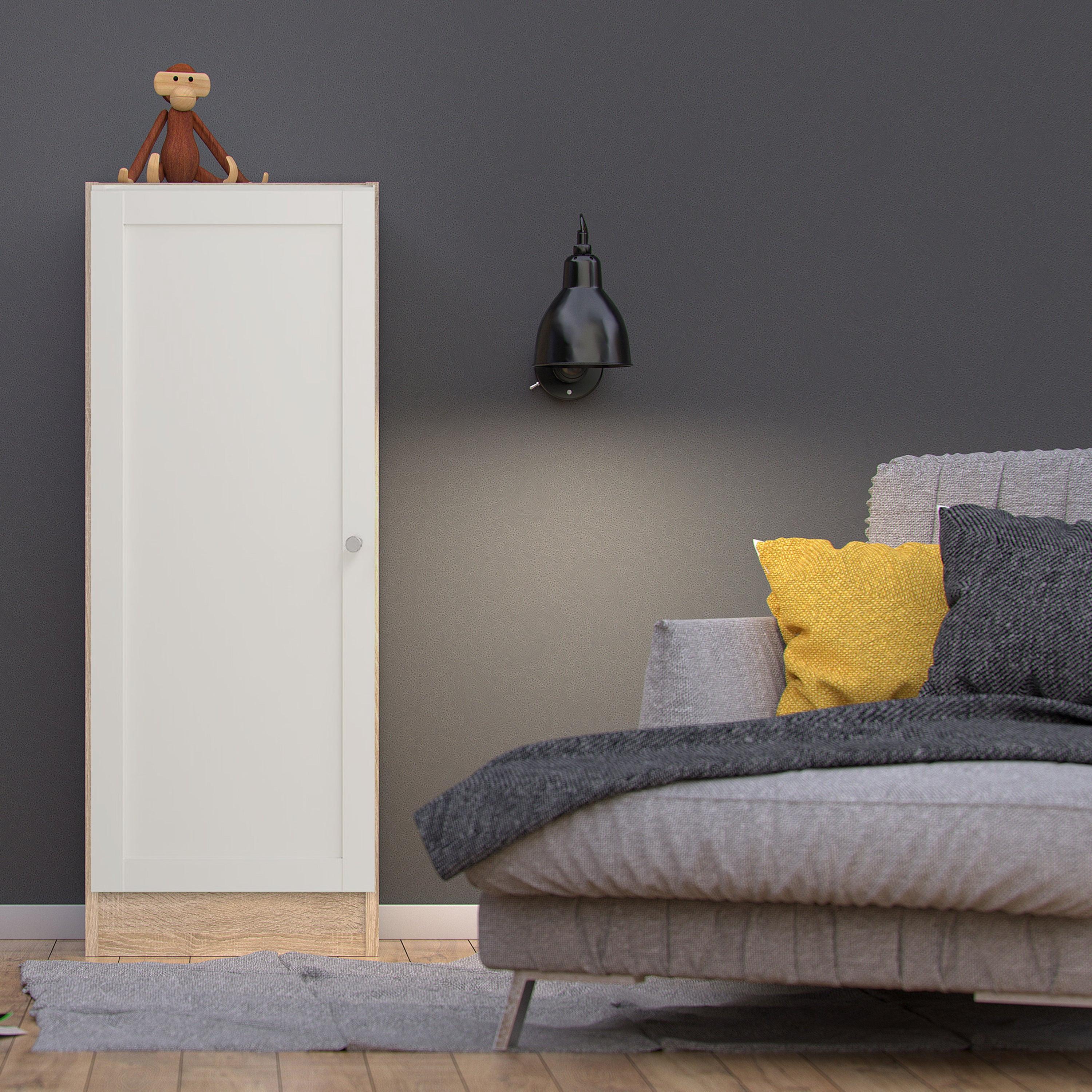 Basic Low Narrow Storage Cabinet in Oak (2 Shelves) with White Door - image 3