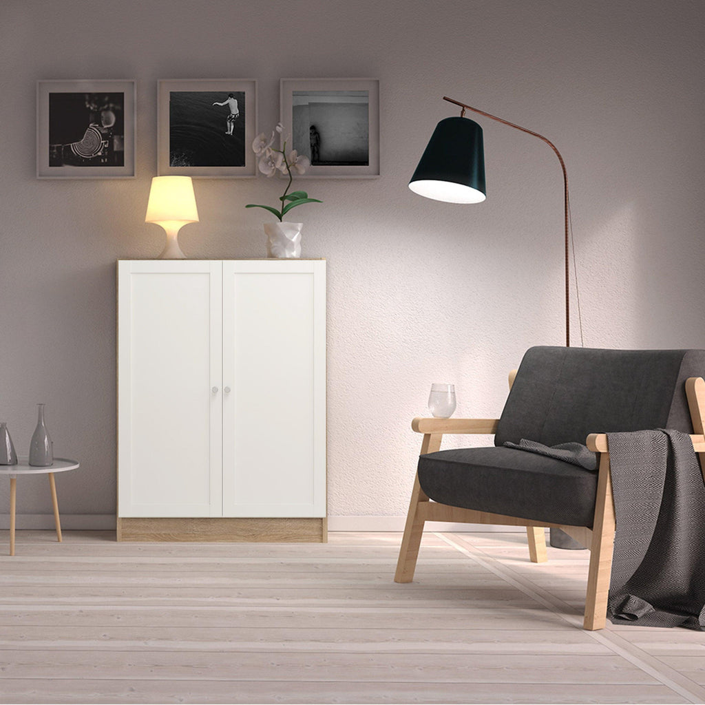 Basic Low Narrow Storage Cabinet in Oak (2 Shelves) with White Door - image 4