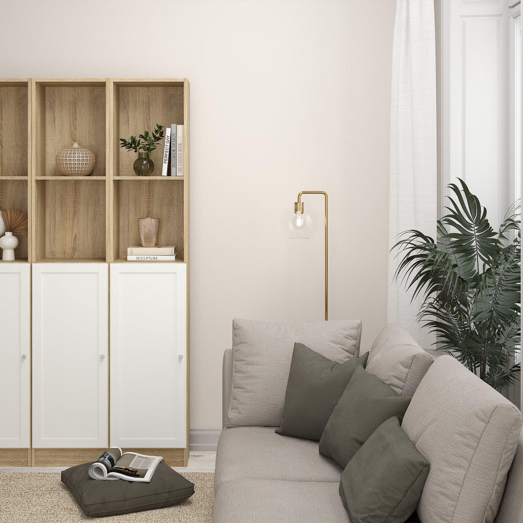 Basic Low Narrow Storage Cabinet in Oak (2 Shelves) with White Door - image 5
