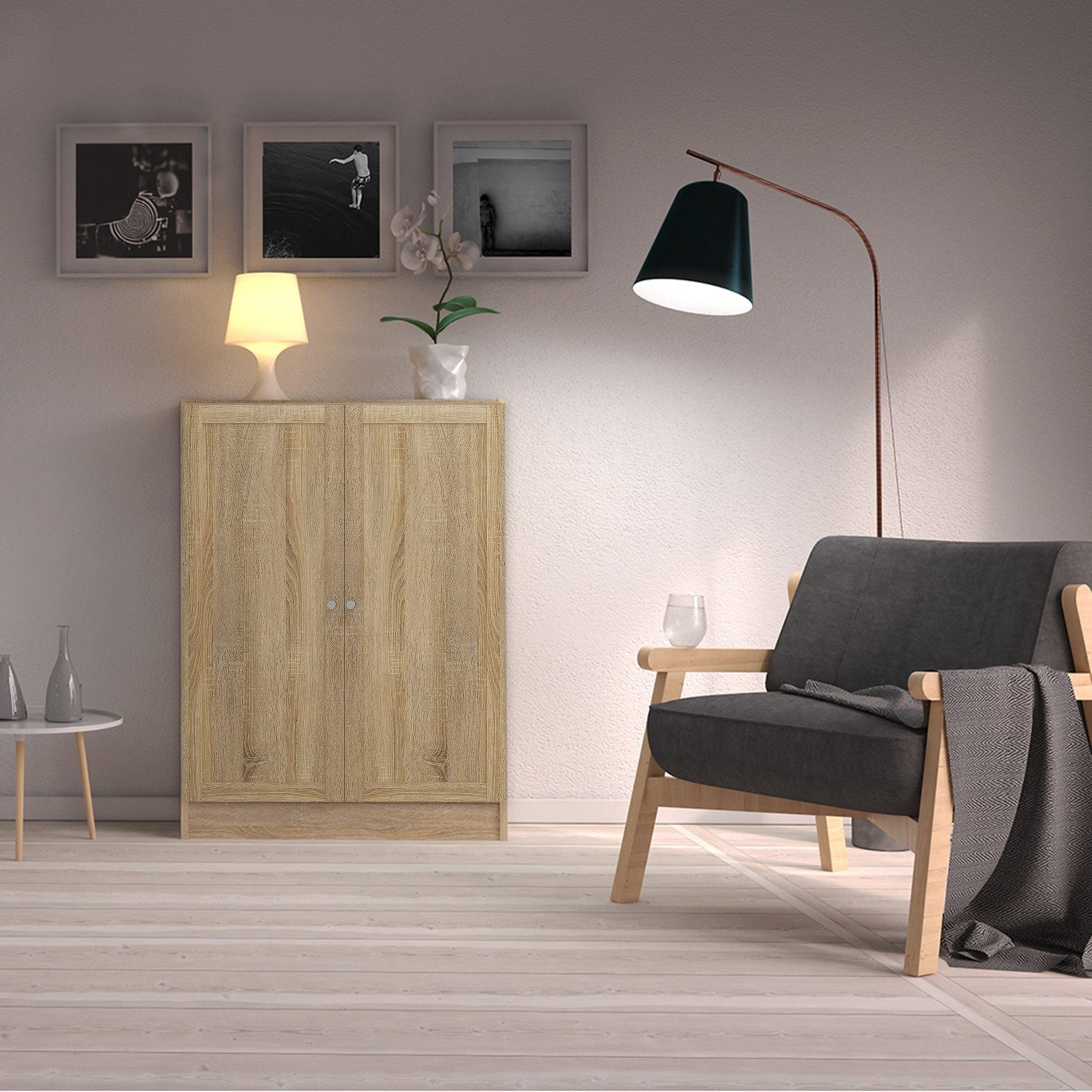 Basic Low Narrow Storage Cabinet in Oak (2 Shelves) with Oak Door - image 4
