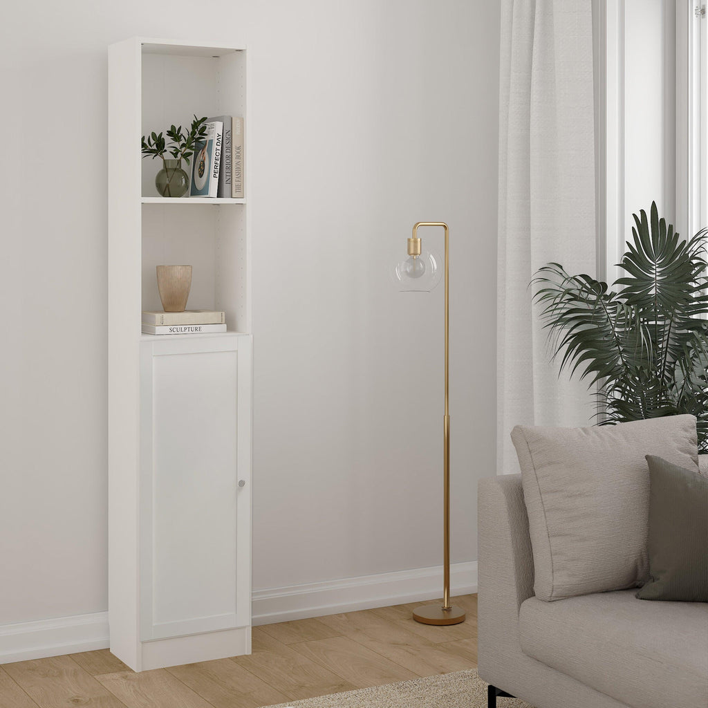 Basic Tall Narrow Combination Storage Bookcase in White (4 Shelves) with Glass White Door - image 3