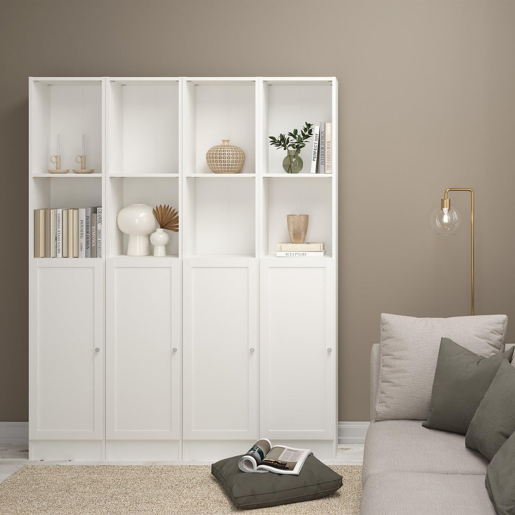 Basic Tall Narrow Combination Storage Bookcase in White (4 Shelves) with Glass White Door - image 4