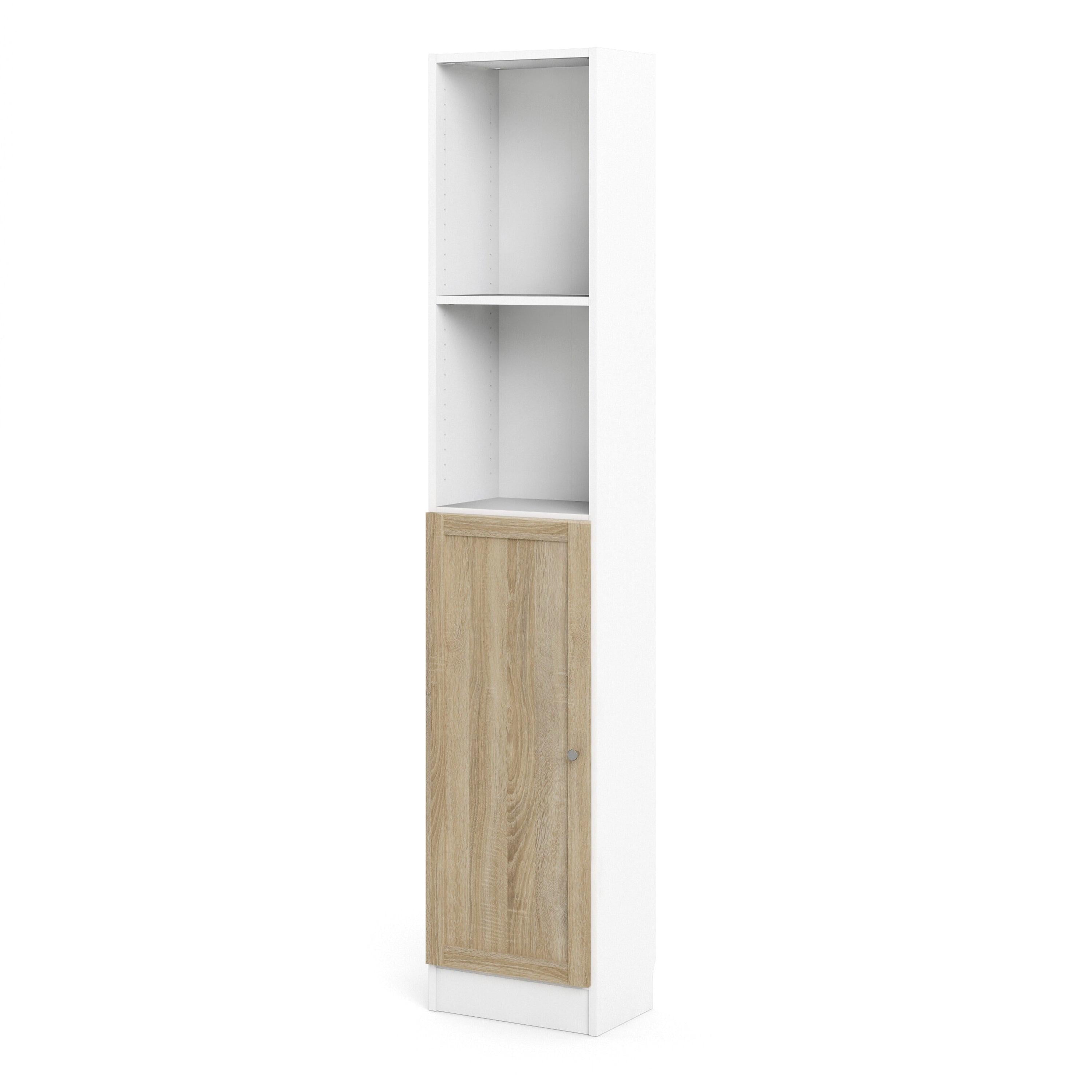 Basic Tall Narrow Combination Storage Bookcase in White (4 Shelves) with Glass Oak Door - image 2