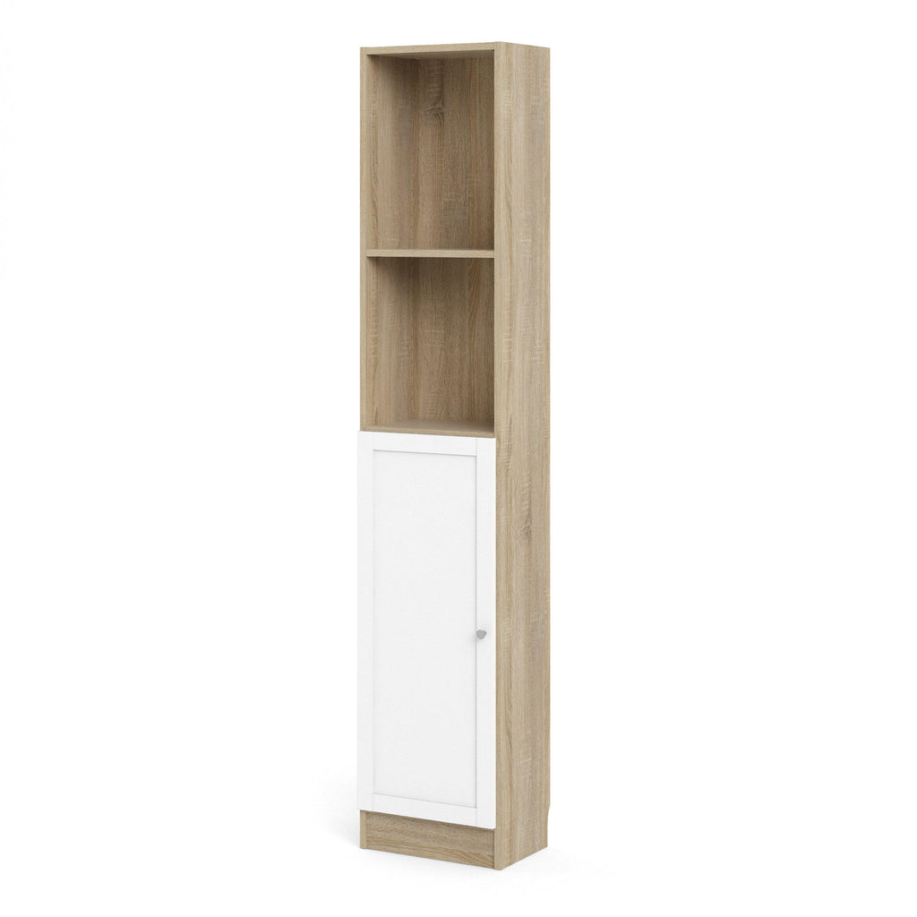 Basic Tall Narrow Combination Storage Bookcase in Oak (4 Shelves) with White Door - image 2