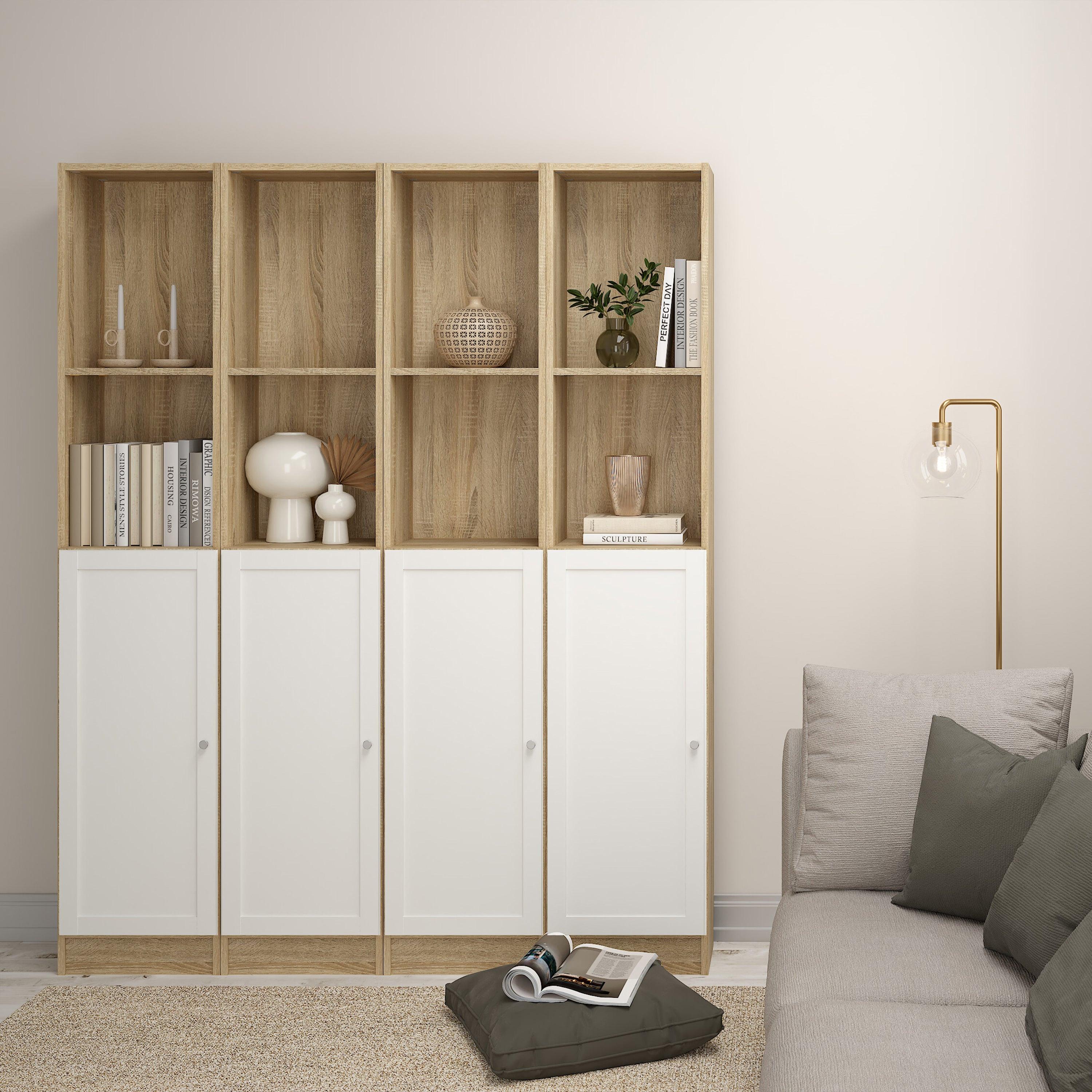 Basic Tall Narrow Combination Storage Bookcase in Oak (4 Shelves) with White Door - image 4