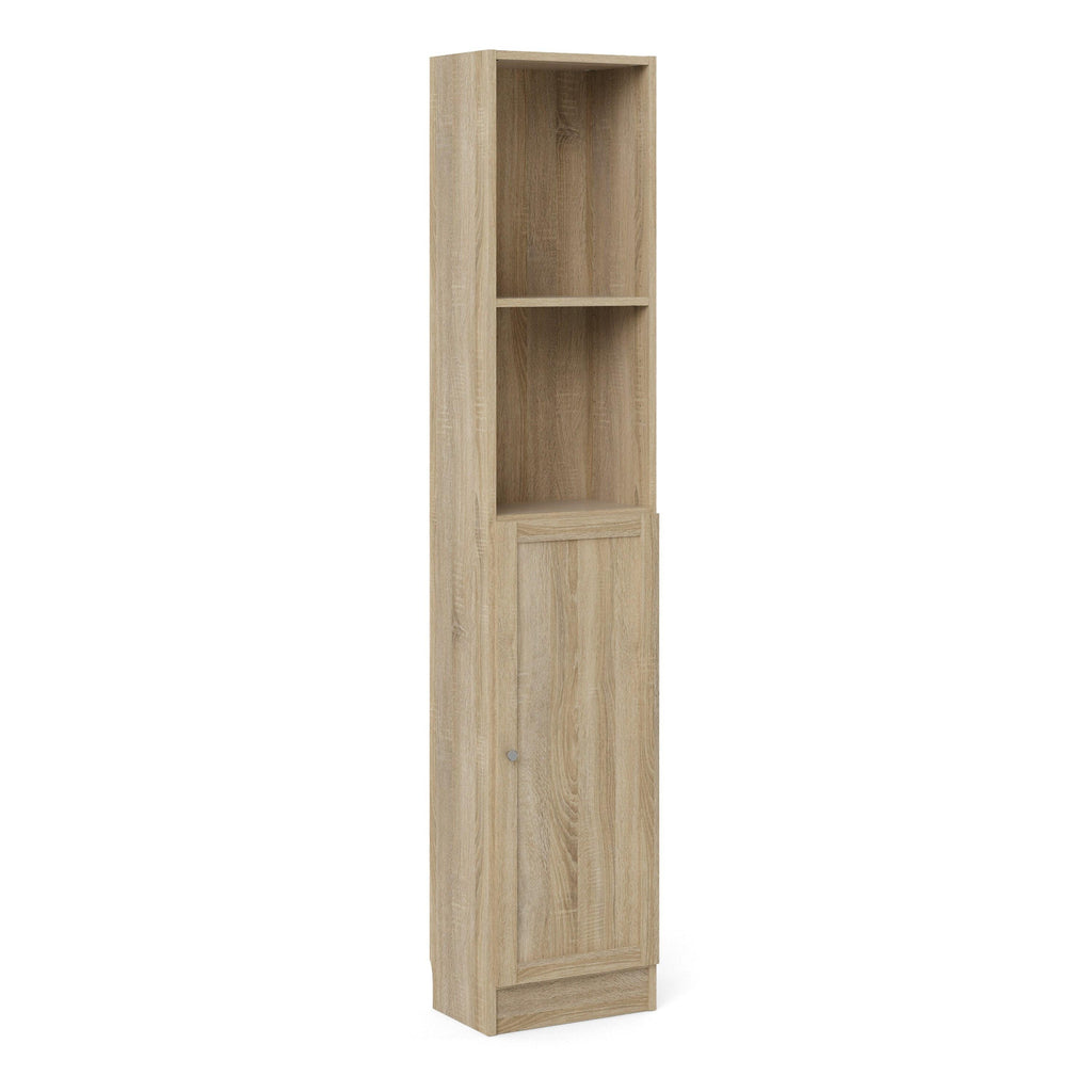 Basic Tall Narrow Combination Storage Bookcase in Oak (4 Shelves) with Oak Door