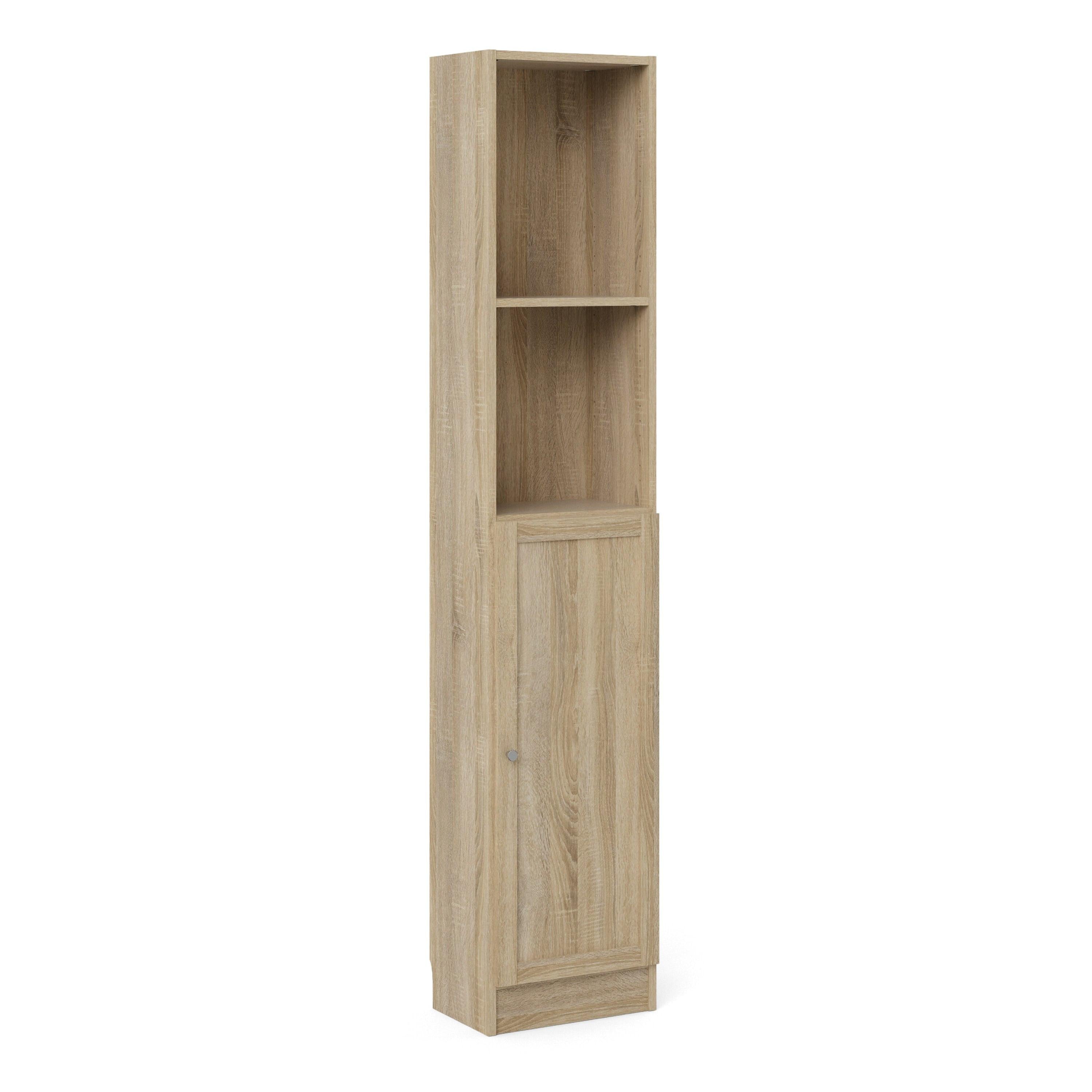 Basic Tall Narrow Combination Storage Bookcase in Oak (4 Shelves) with Oak Door