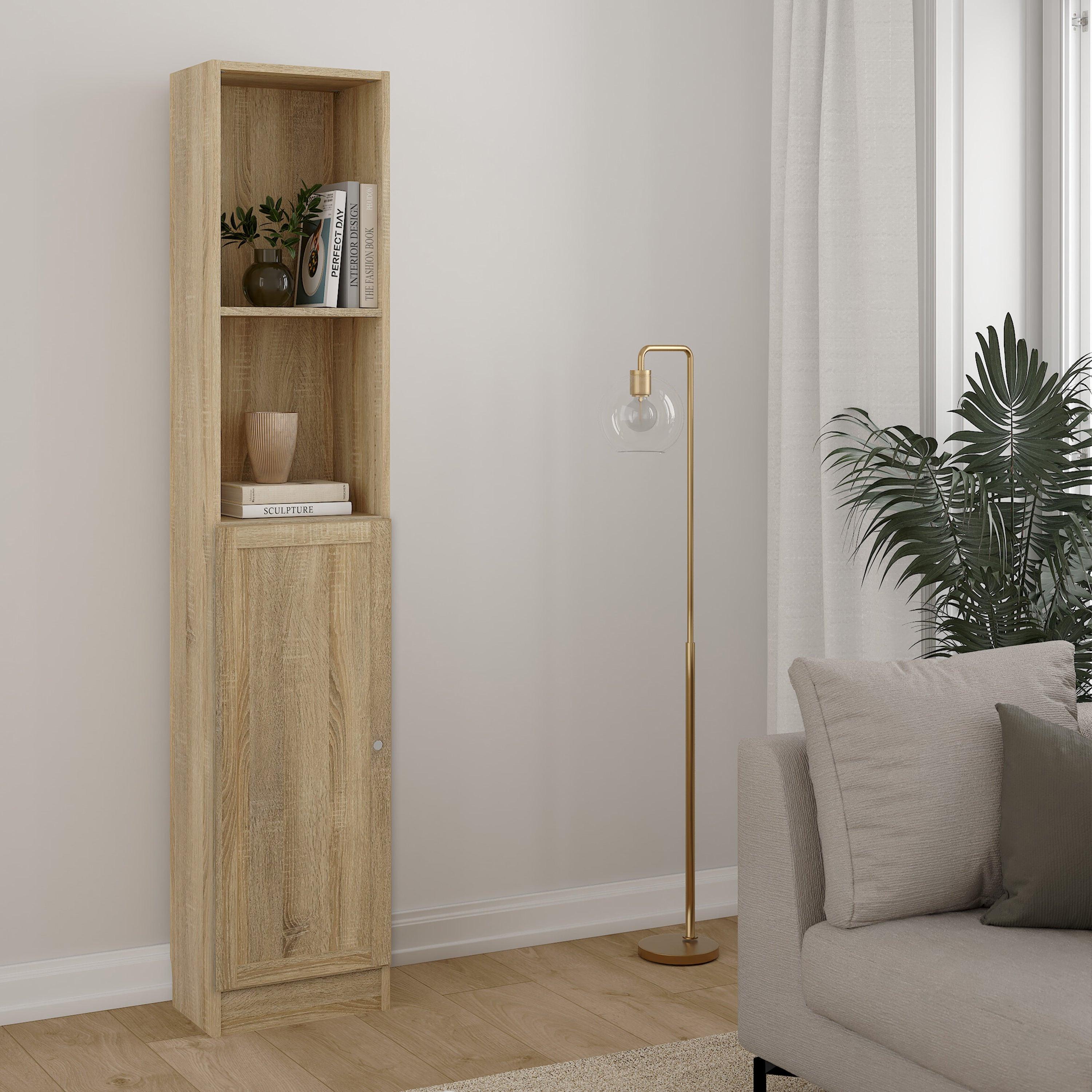 Basic Tall Narrow Combination Storage Bookcase in Oak (4 Shelves) with Oak Door - image 3