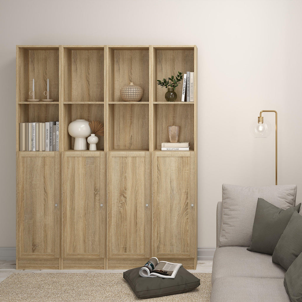 Basic Tall Narrow Combination Storage Bookcase in Oak (4 Shelves) with Oak Door - image 4