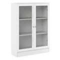 Basic Low Wide Display Cabinet in White (2 Shelves) with 2 Glass Doors in White