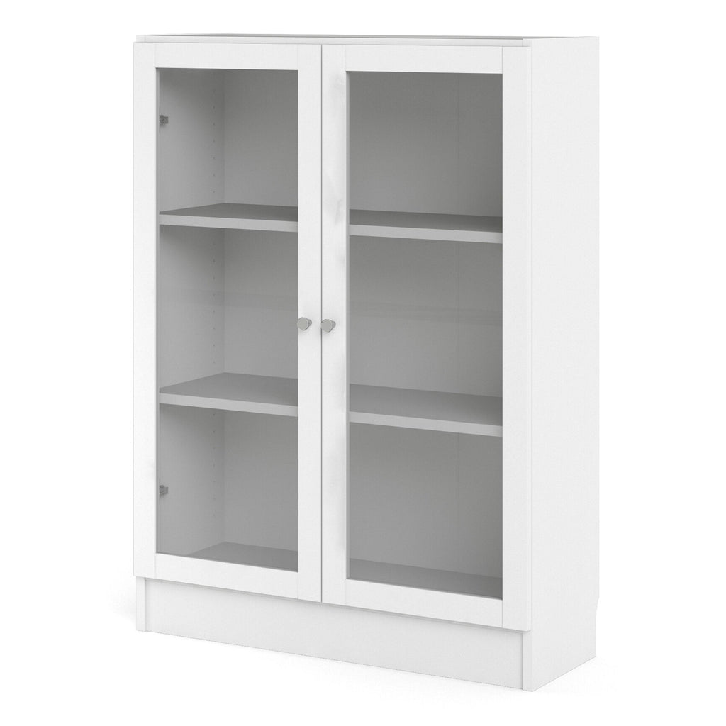 Basic Low Wide Display Cabinet in White (2 Shelves) with 2 Glass Doors in White - image 2