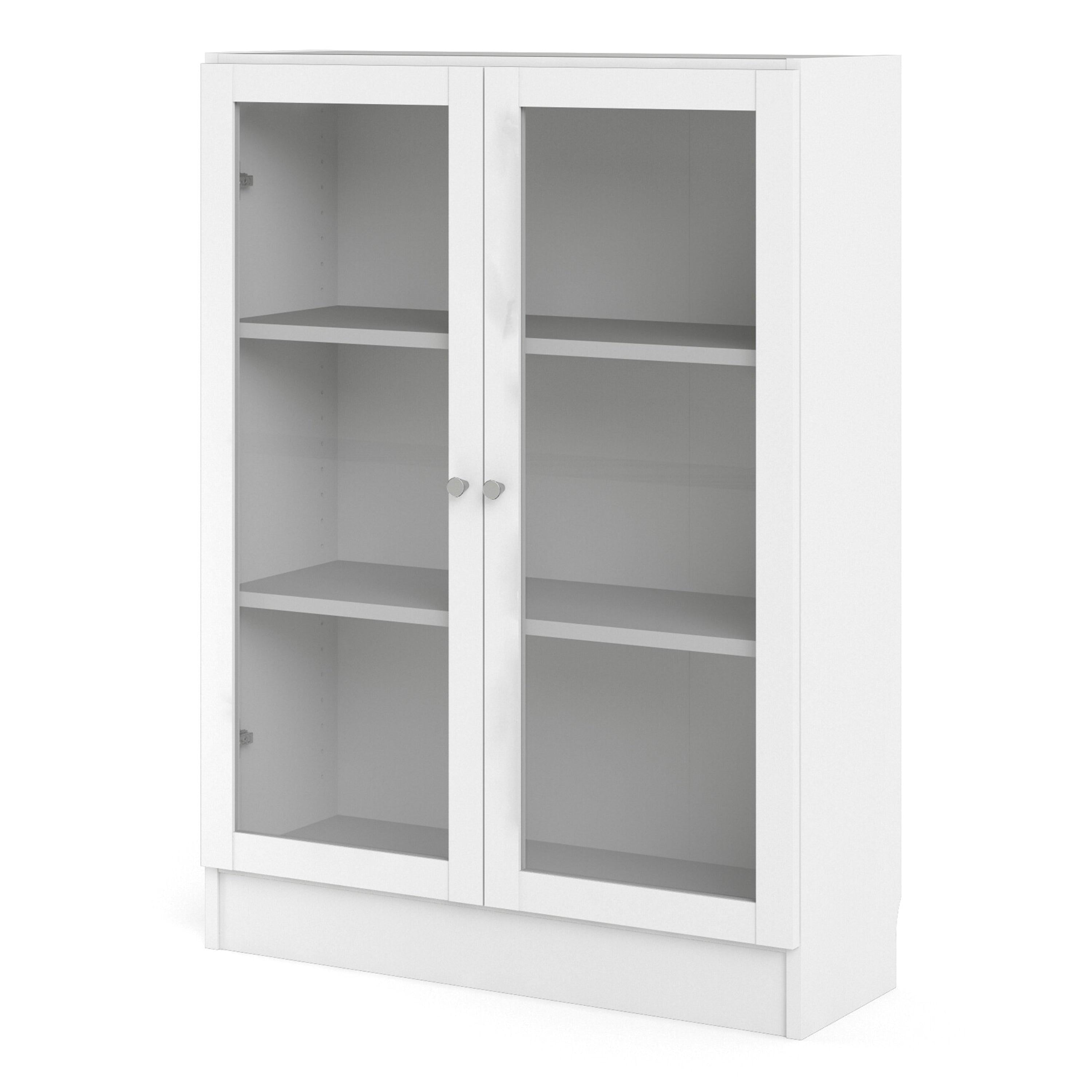 Basic Low Wide Display Cabinet in White (2 Shelves) with 2 Glass Doors in White - image 2