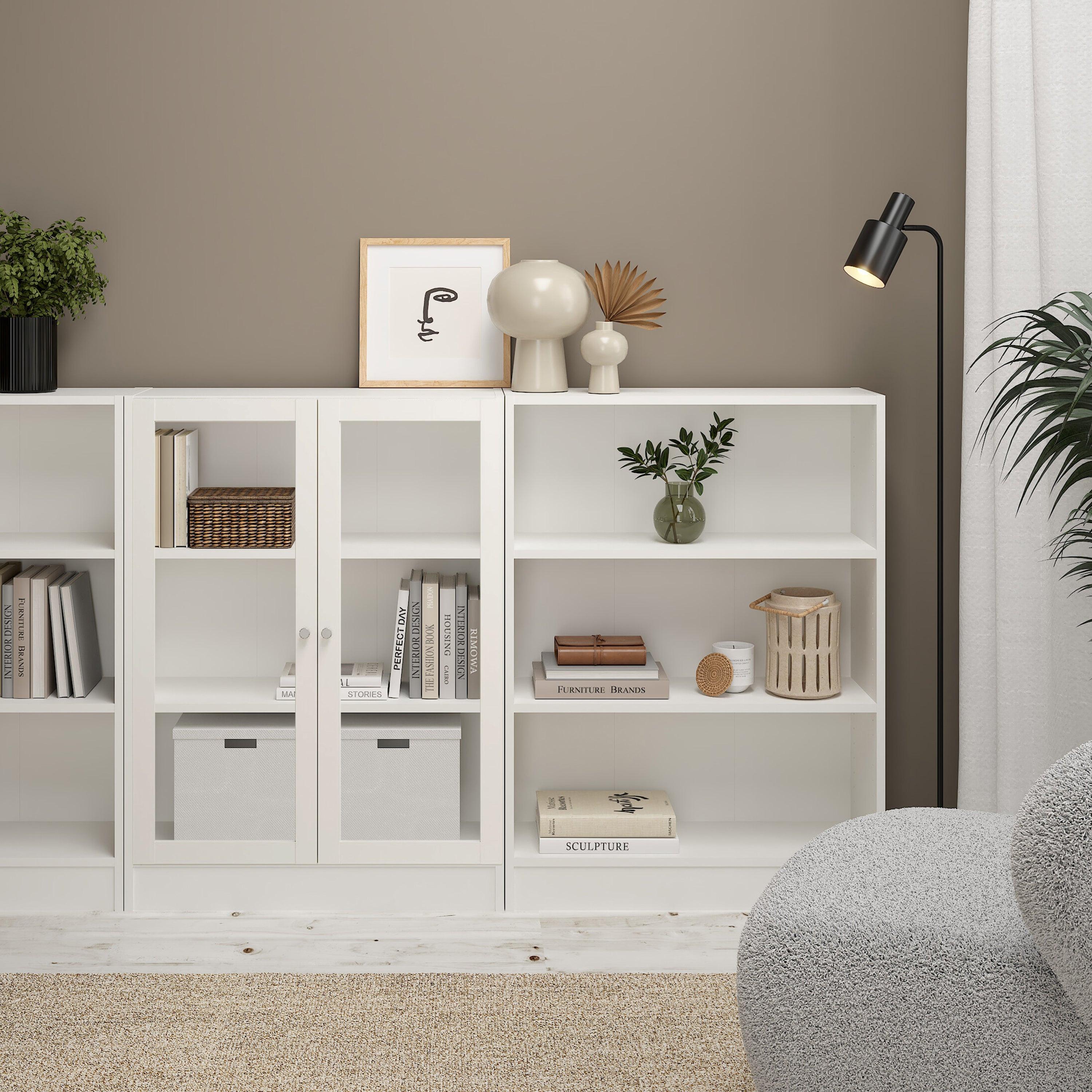 Basic Low Wide Display Cabinet in White (2 Shelves) with 2 Glass Doors in White - image 4