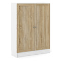 Basic Low Wide Storage Cabinet in White (2 Shelves) with 2 Oak Doors
