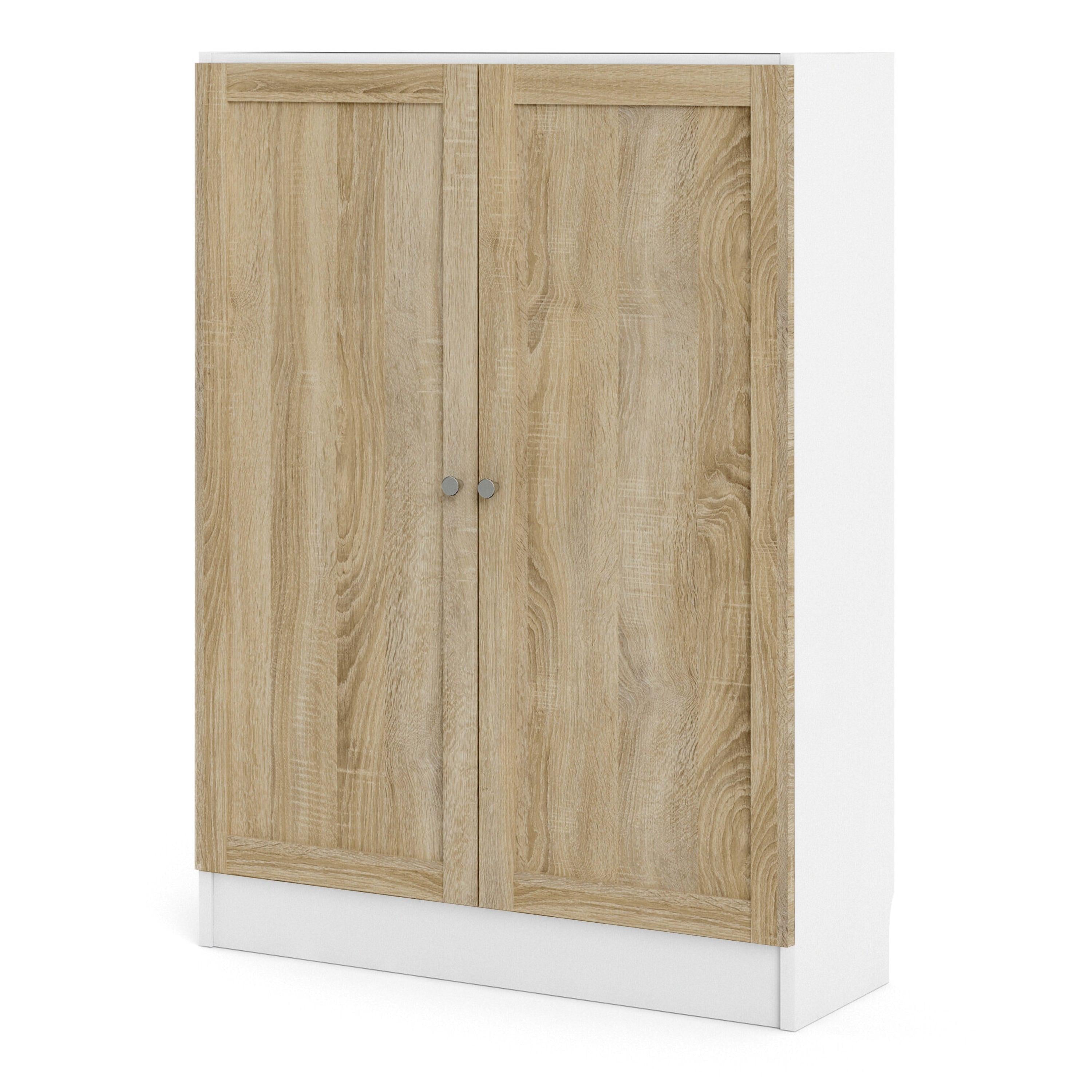 Basic Low Wide Storage Cabinet in White (2 Shelves) with 2 Oak Doors - image 2