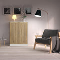 Basic Low Wide Storage Cabinet in White (2 Shelves) with 2 Oak Doors - image 3