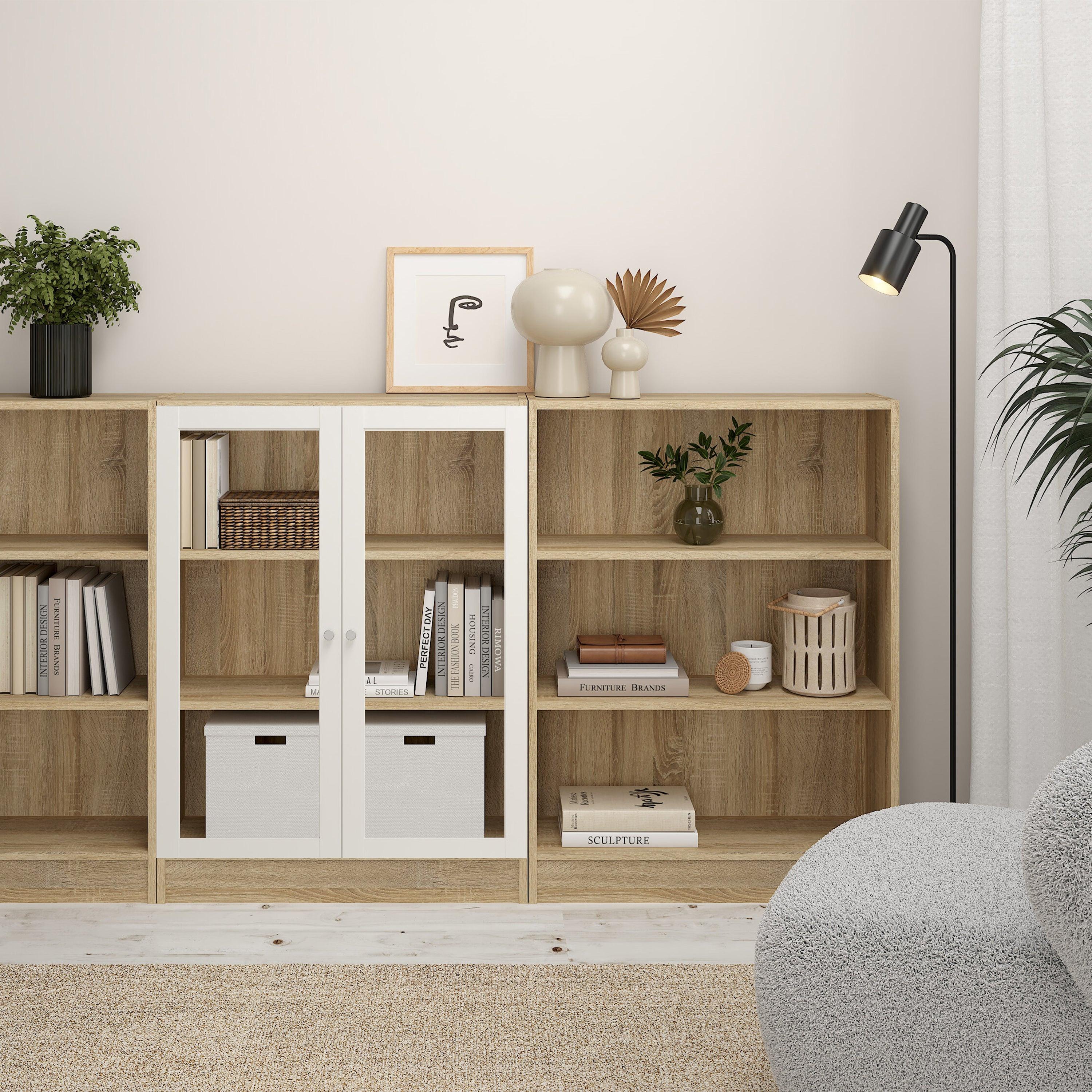 Basic Low Wide Display Cabinet in Oak (2 Shelves) with 2 Glass Doors in White - image 4