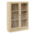 Basic Low Wide Display Cabinet in Oak (2 Shelves) with 2 Glass Doors in Oak