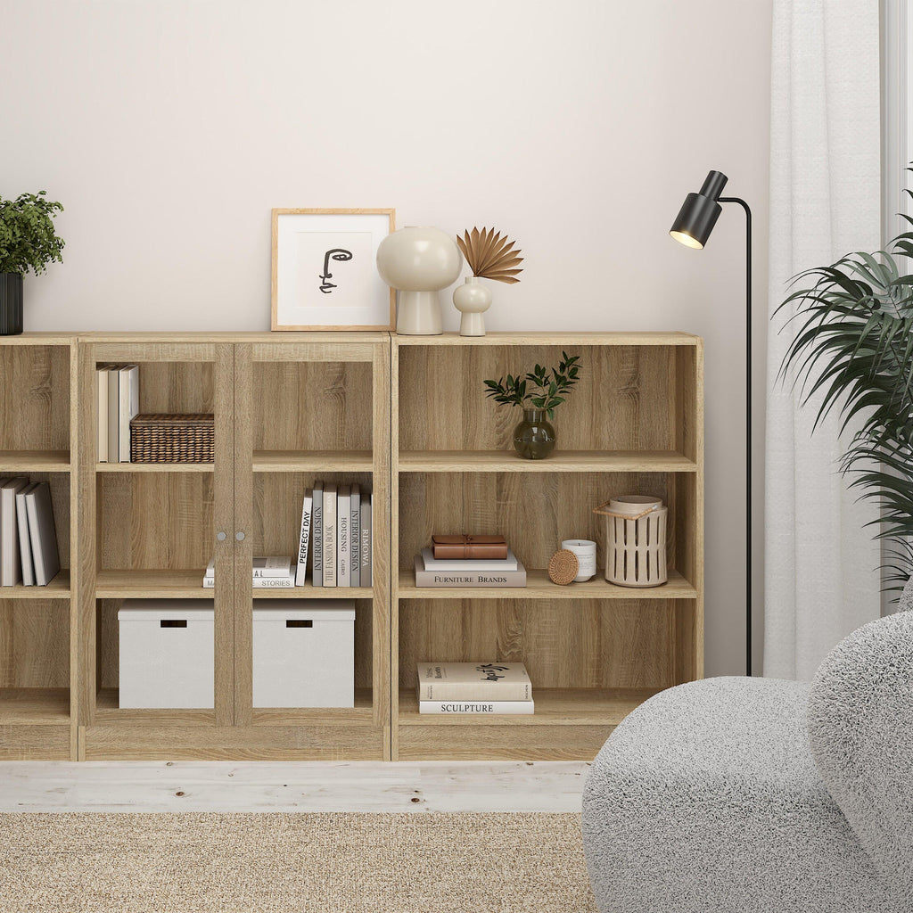 Basic Low Wide Display Cabinet in Oak (2 Shelves) with 2 Glass Doors in Oak - image 4