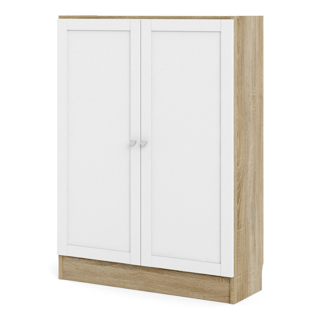Basic Low Wide Storage Cabinet in Oak (2 Shelves) with 2 White Doors - image 2