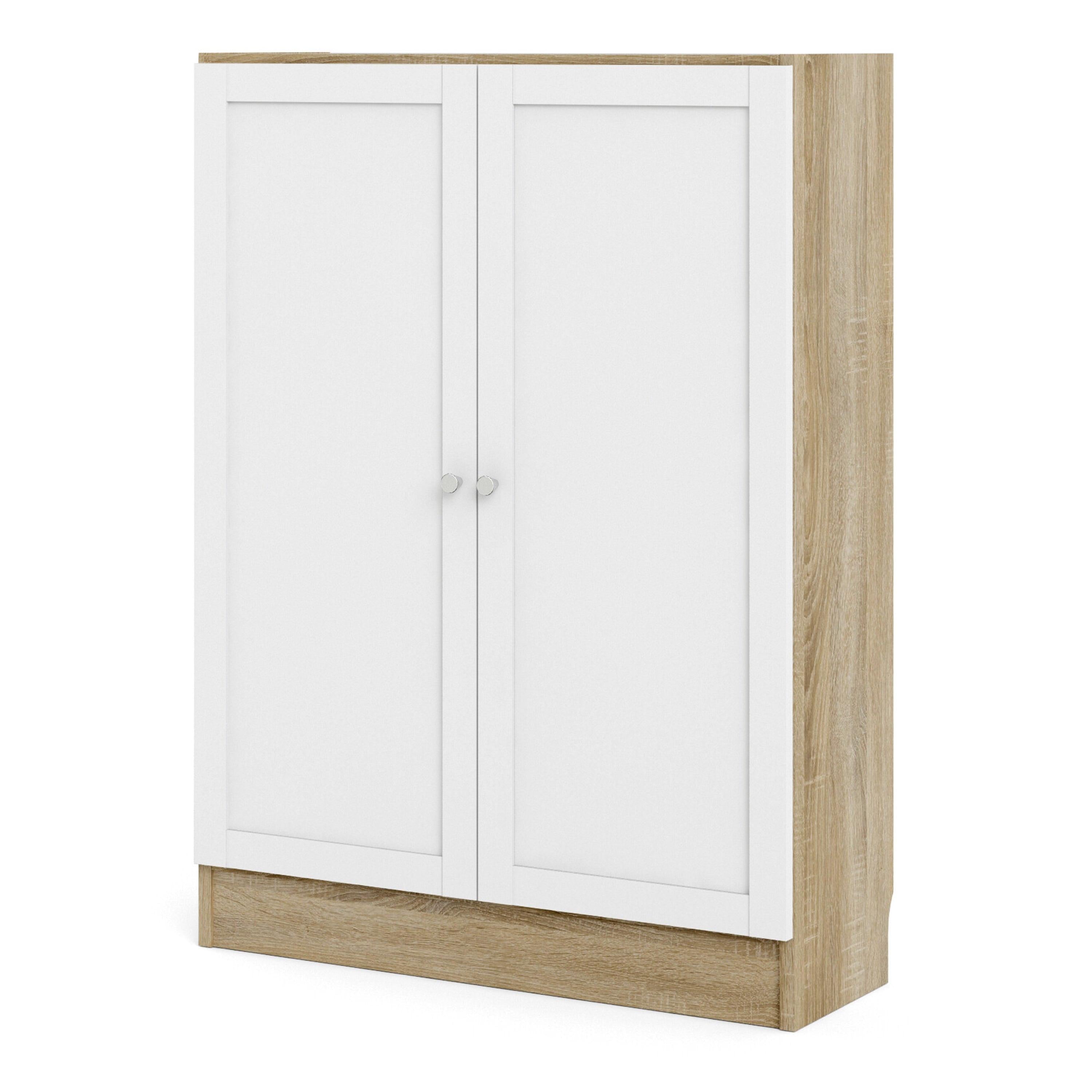 Basic Low Wide Storage Cabinet in Oak (2 Shelves) with 2 White Doors - image 2