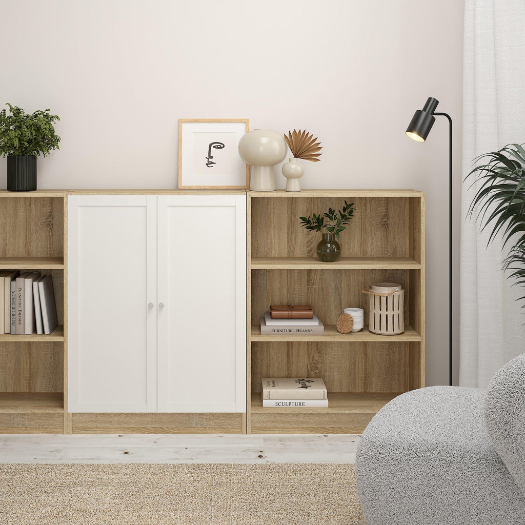 Basic Low Wide Storage Cabinet in Oak (2 Shelves) with 2 White Doors - image 4