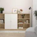 Basic Low Wide Storage Cabinet in Oak (2 Shelves) with 2 White Doors - image 4