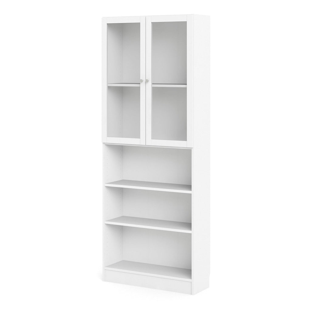 Basic Tall Wide Display Cabinet in White (4 Shelves) with 2 Glass White Doors - image 2