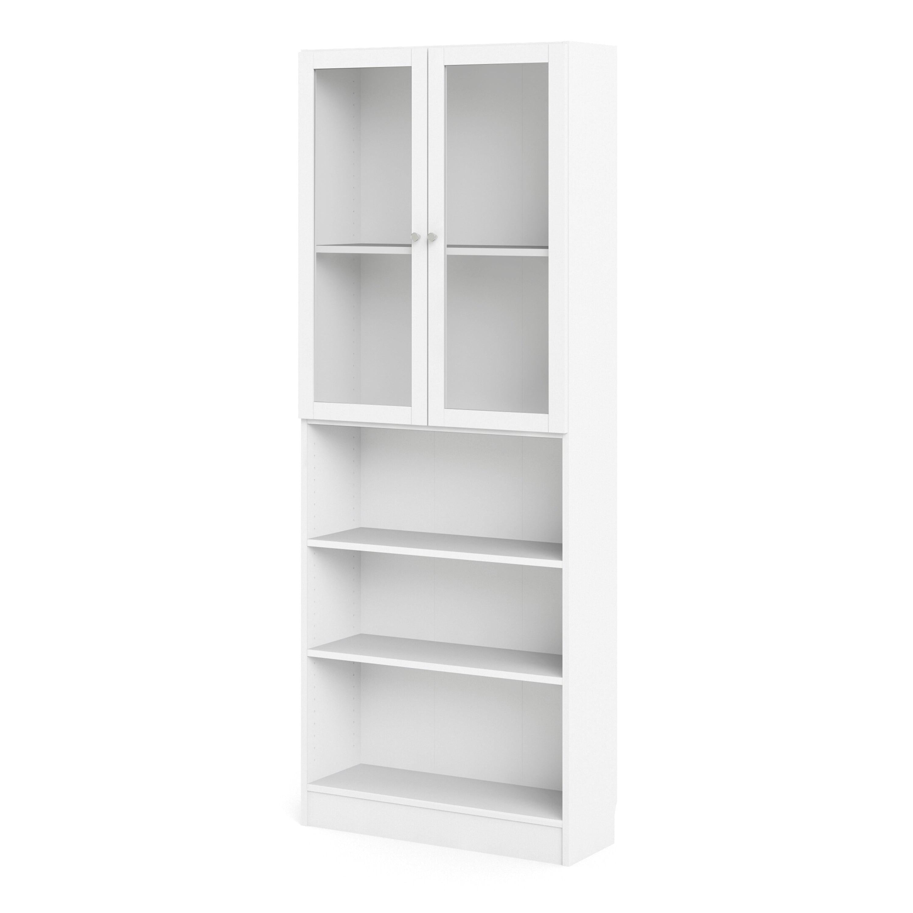 Basic Tall Wide Display Cabinet in White (4 Shelves) with 2 Glass White Doors - image 2