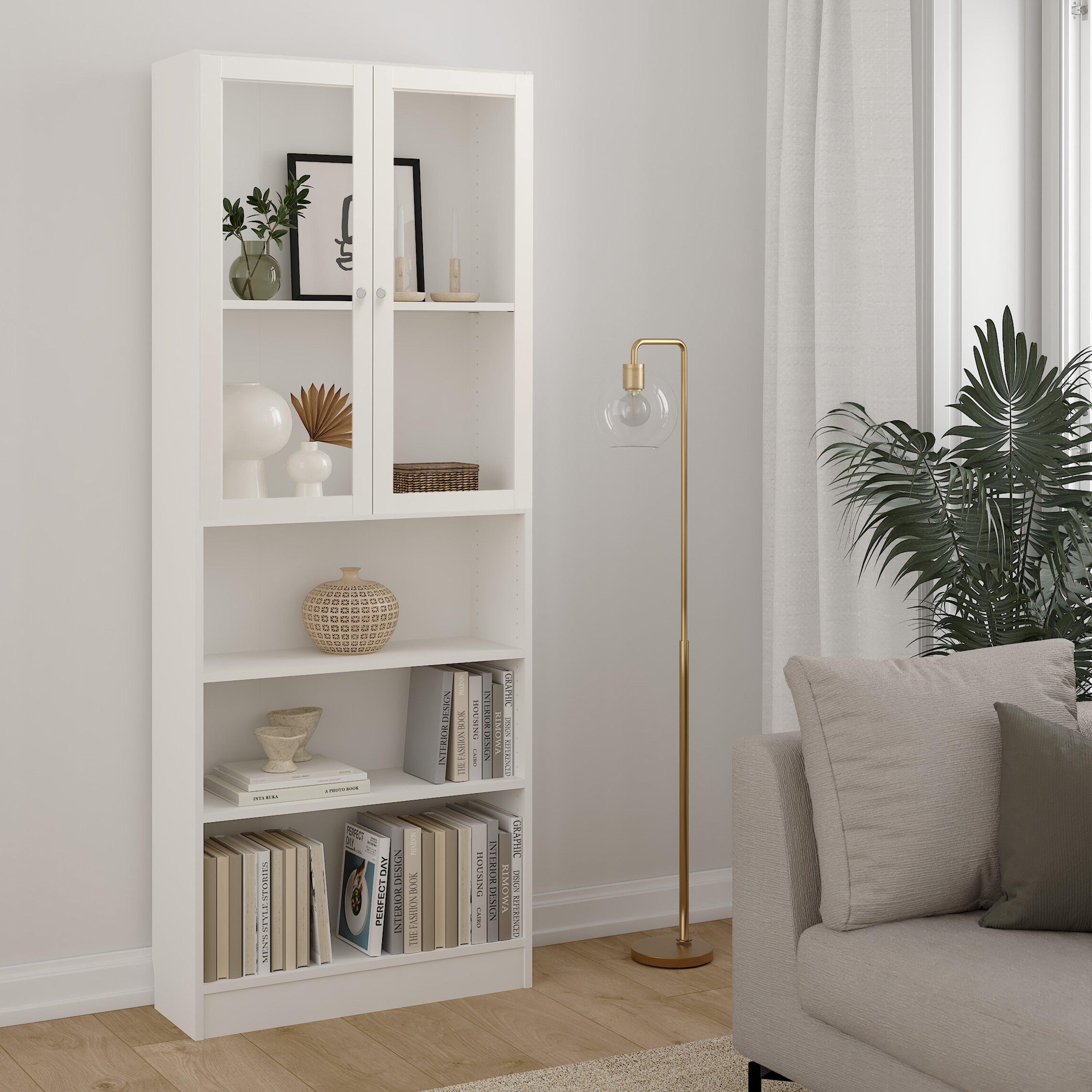 Basic Tall Wide Display Cabinet in White (4 Shelves) with 2 Glass White Doors - image 3