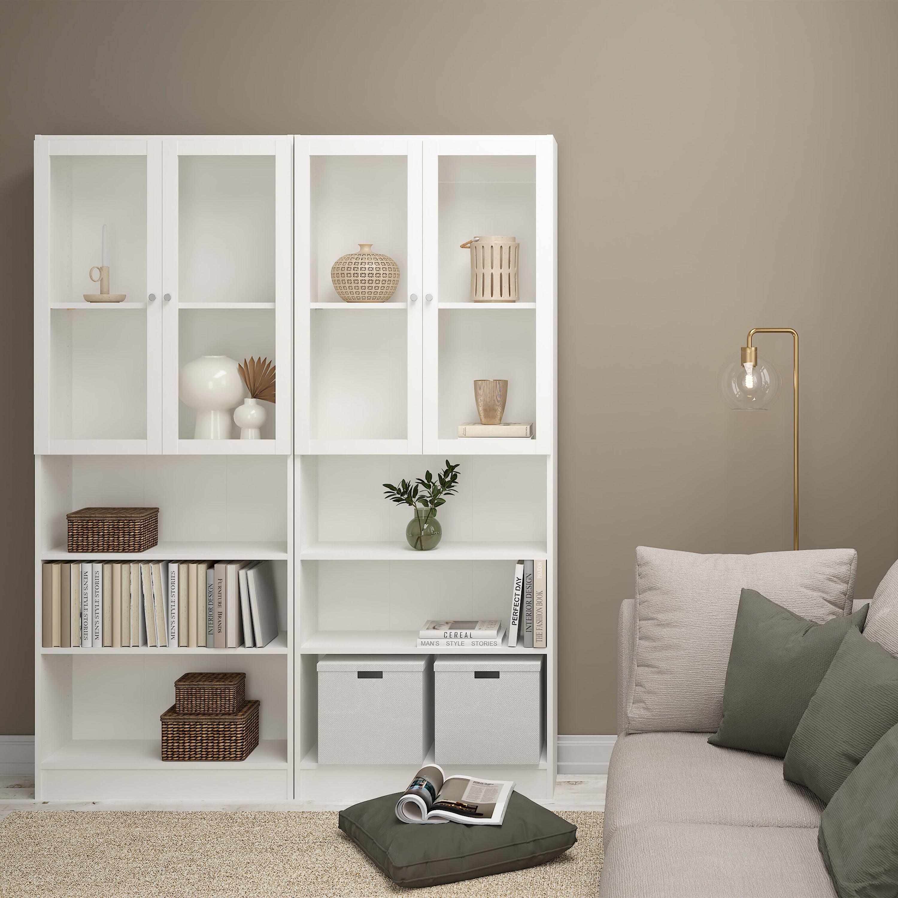 Basic Tall Wide Display Cabinet in White (4 Shelves) with 2 Glass White Doors - image 4