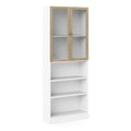 Basic Tall Wide Display Cabinet in White (4 Shelves) with 2 Glass Oak Doors