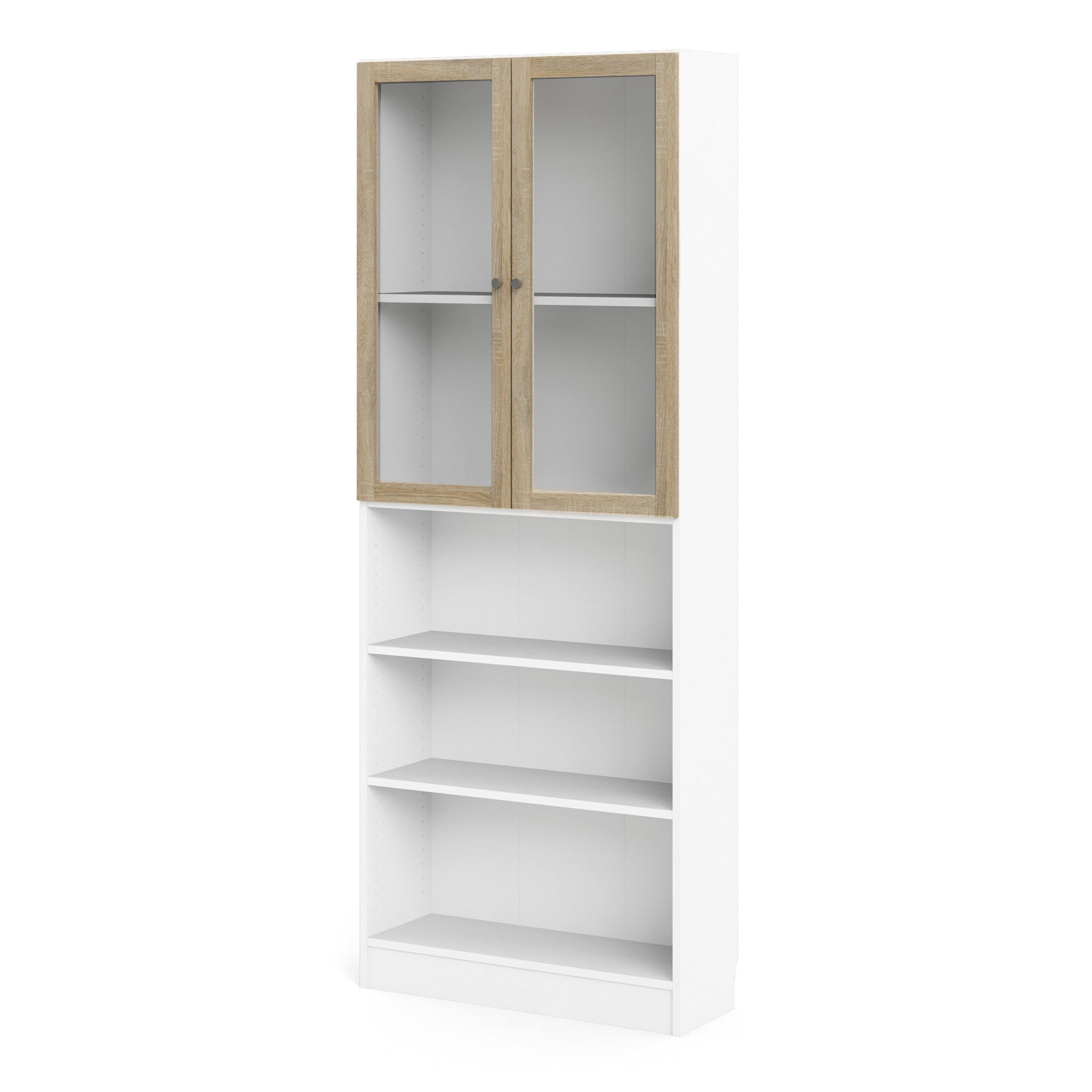 Basic Tall Wide Display Cabinet in White (4 Shelves) with 2 Glass Oak Doors - image 2