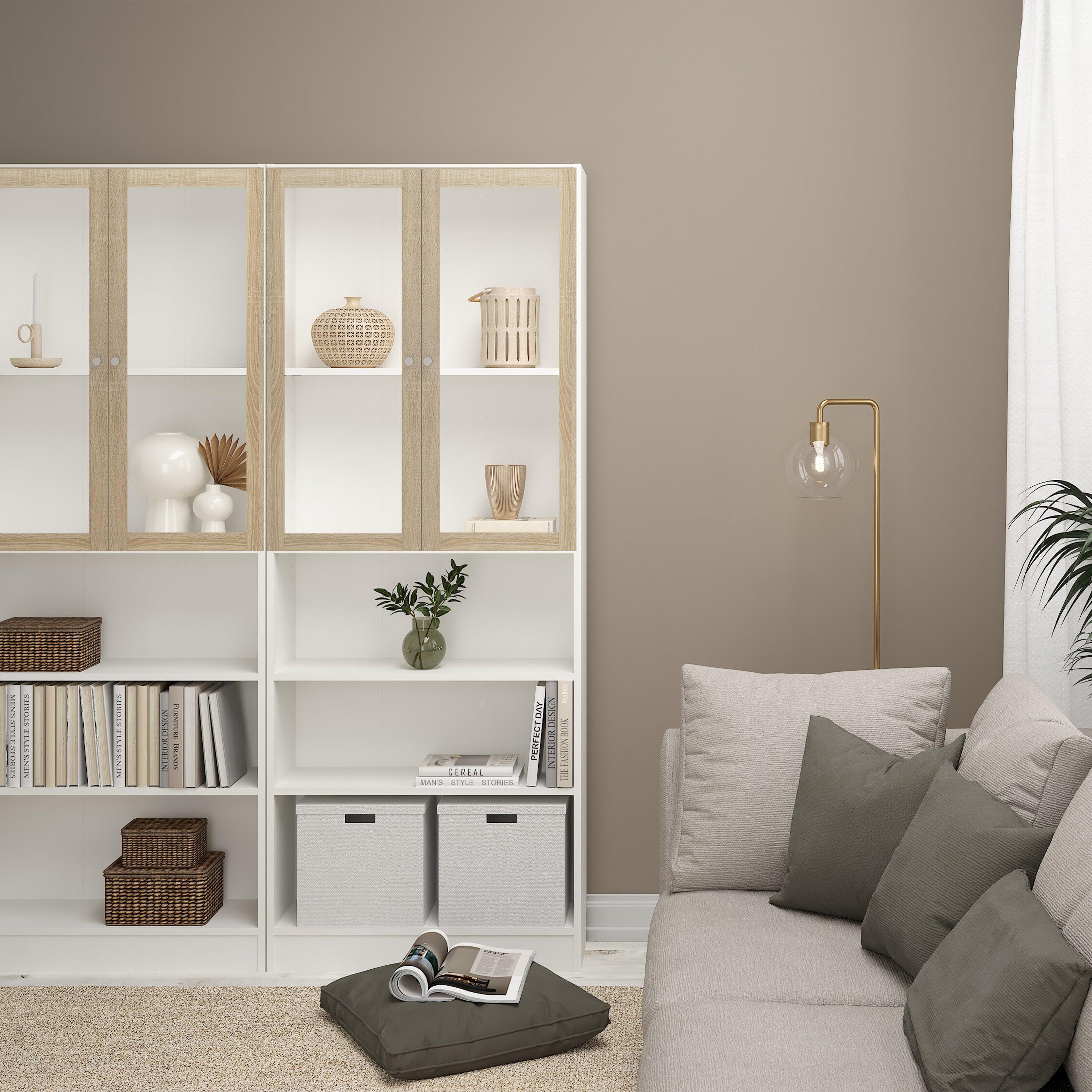 Basic Tall Wide Display Cabinet in White (4 Shelves) with 2 Glass Oak Doors - image 4