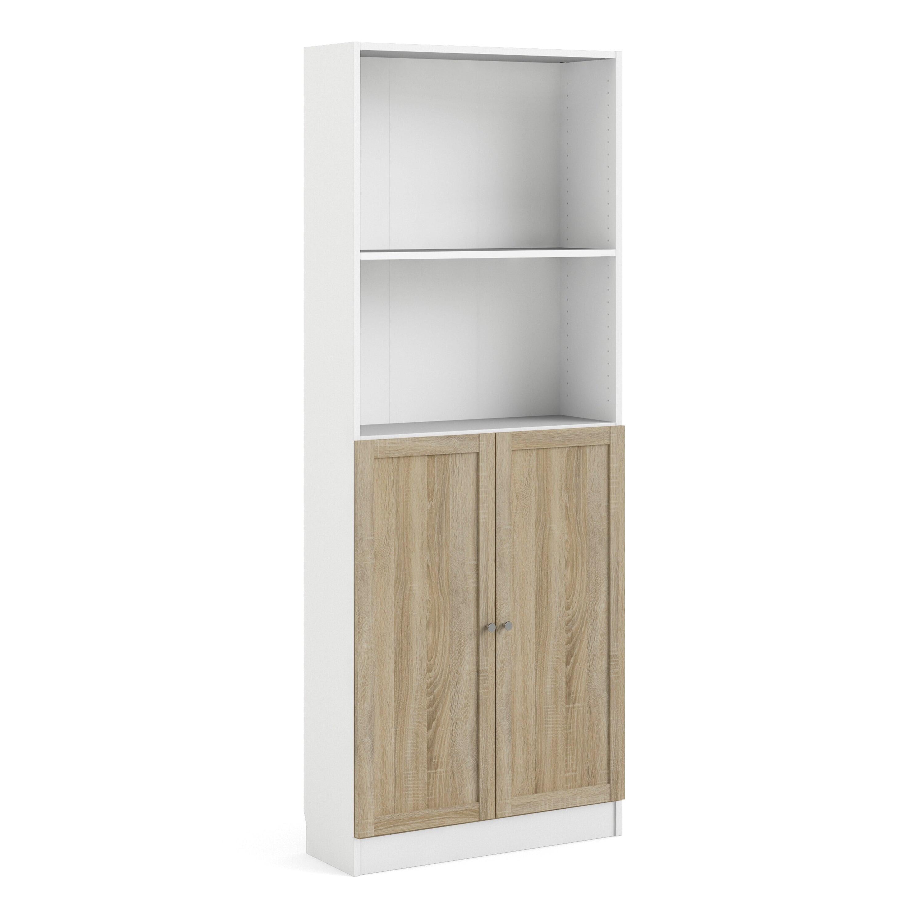 Basic Tall Wide Combination Storage in White (4 Shelves) with 2 Oak Doors - image 3
