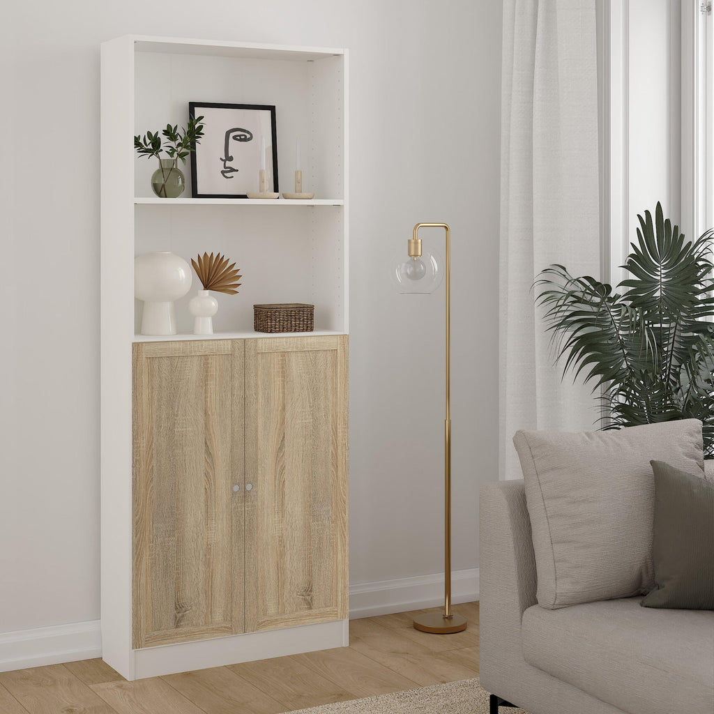 Basic Tall Wide Combination Storage in White (4 Shelves) with 2 Oak Doors - image 4
