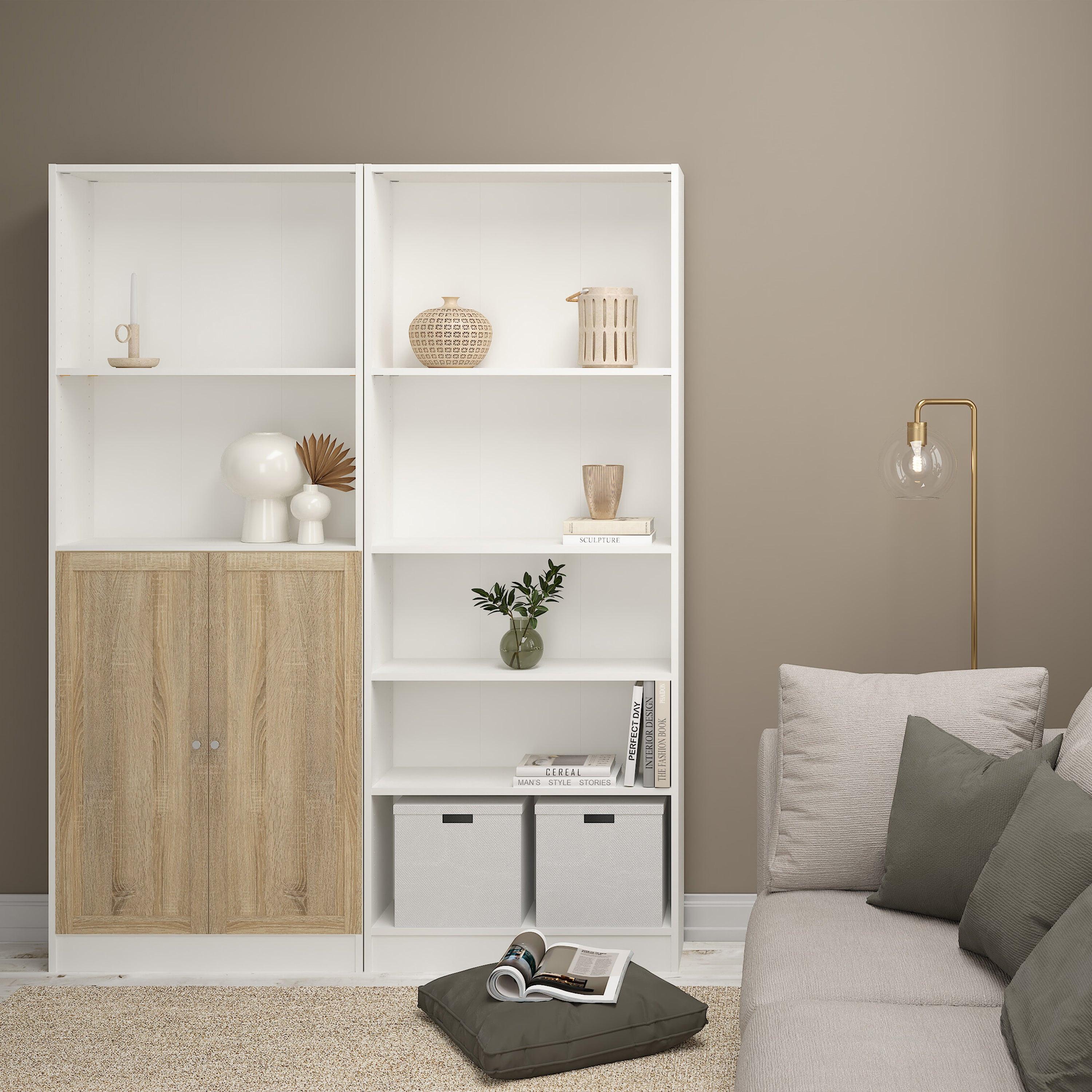 Basic Tall Wide Combination Storage in White (4 Shelves) with 2 Oak Doors - image 5