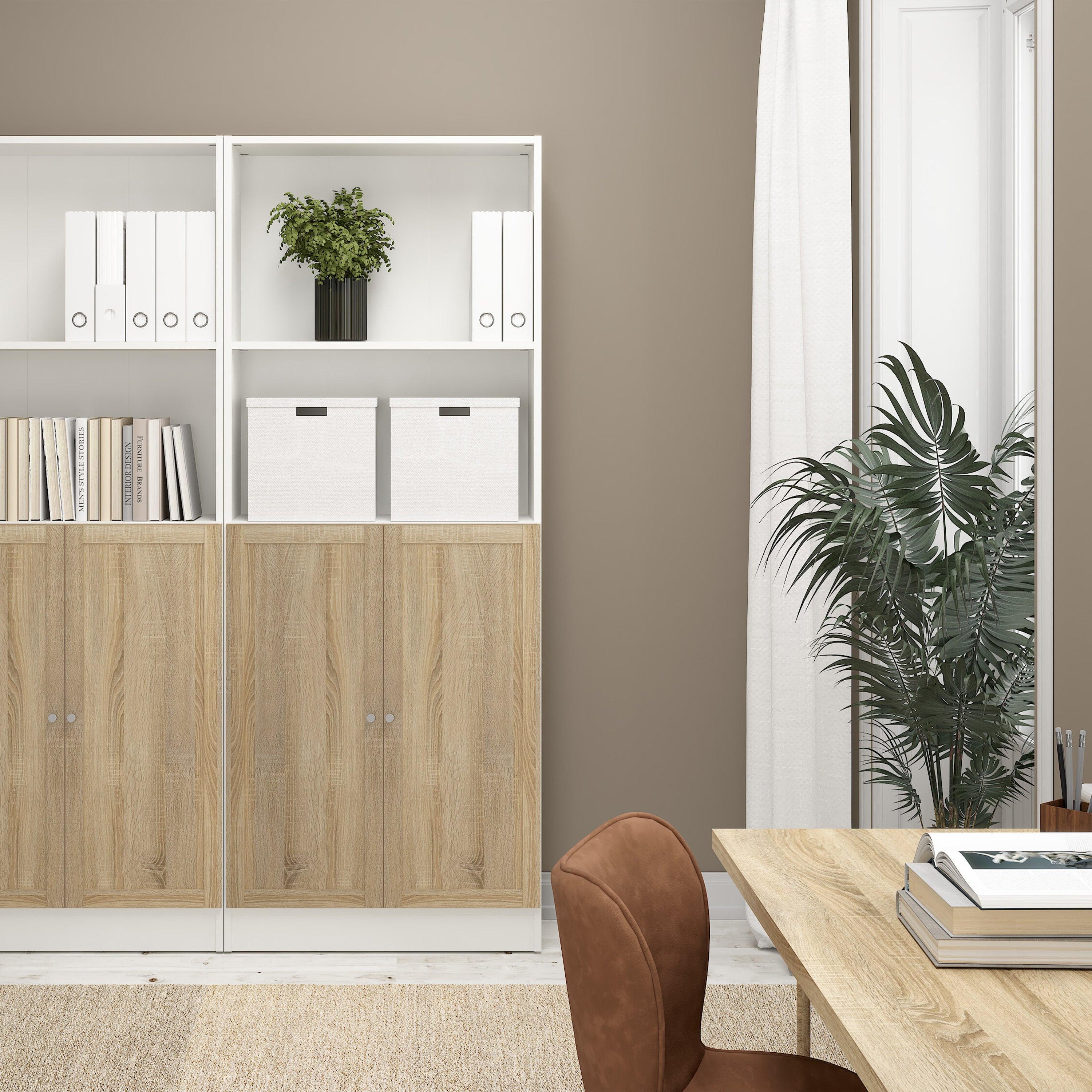 Basic Tall Wide Combination Storage in White (4 Shelves) with 2 Oak Doors - image 6