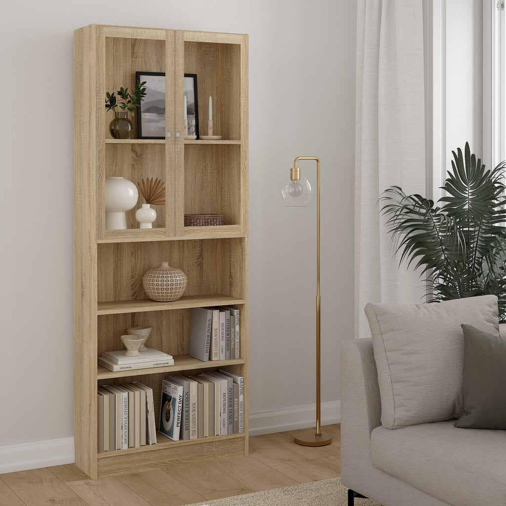 Basic Tall Wide Display Cabinet in Oak (4 Shelves) with 2 Glass Oak Doors - image 3