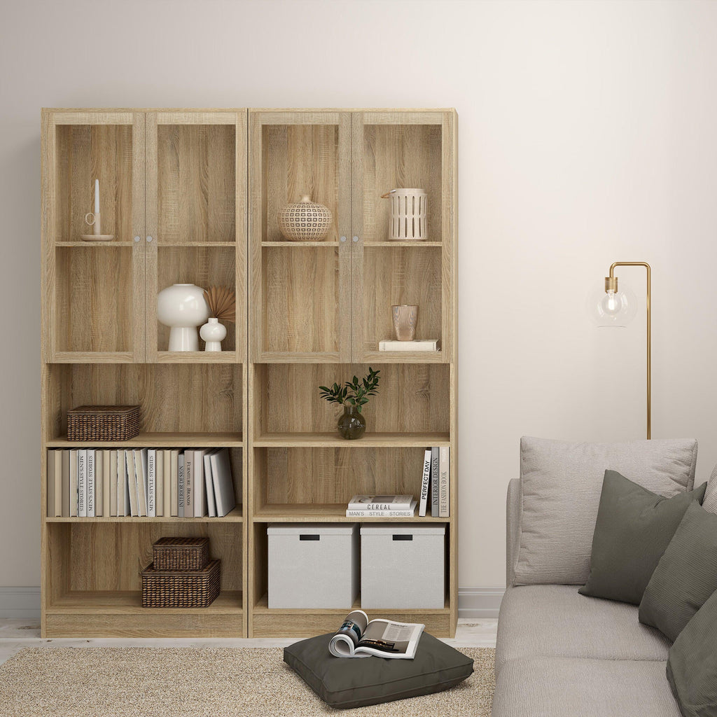 Basic Tall Wide Display Cabinet in Oak (4 Shelves) with 2 Glass Oak Doors - image 4