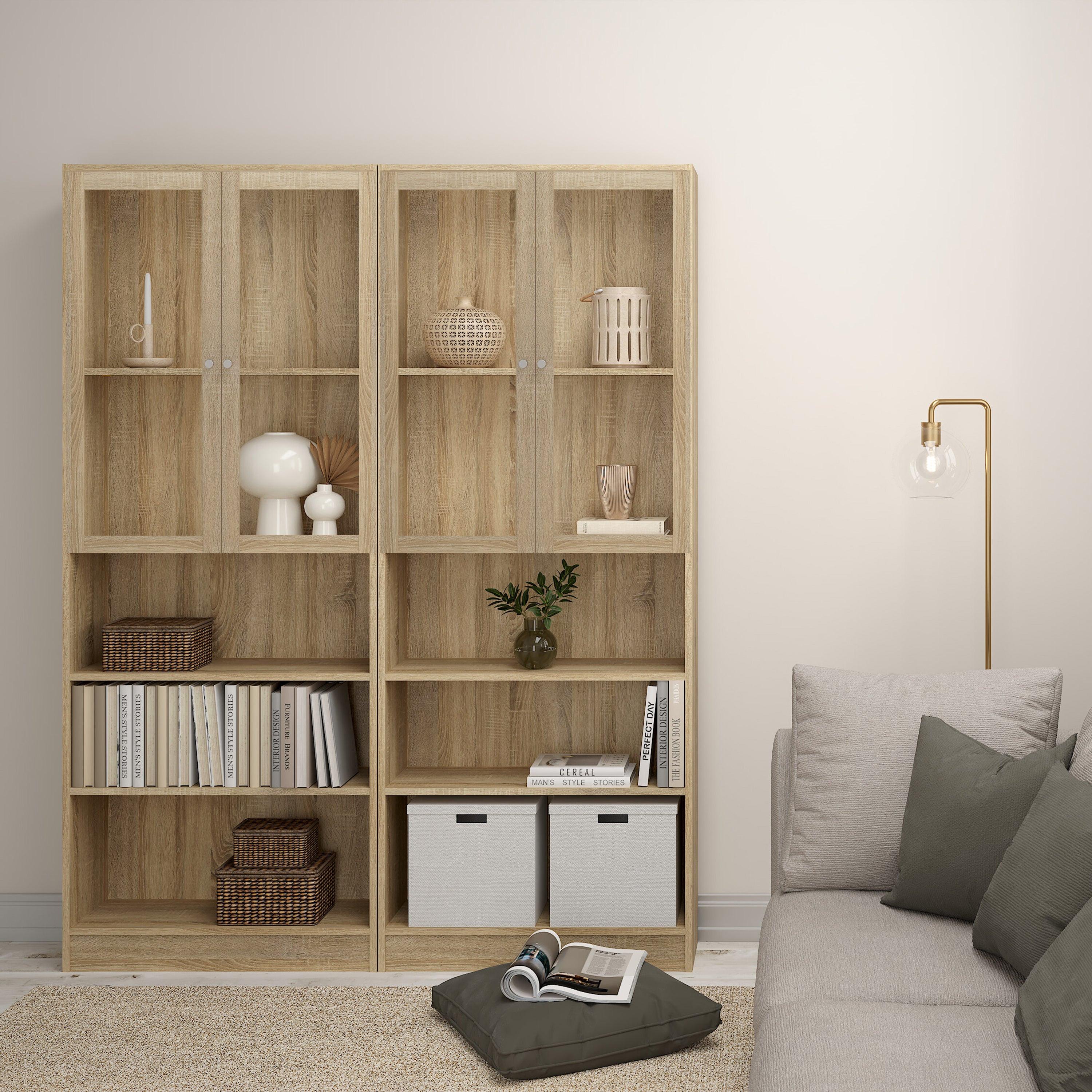 Basic Tall Wide Display Cabinet in Oak (4 Shelves) with 2 Glass Oak Doors - image 4