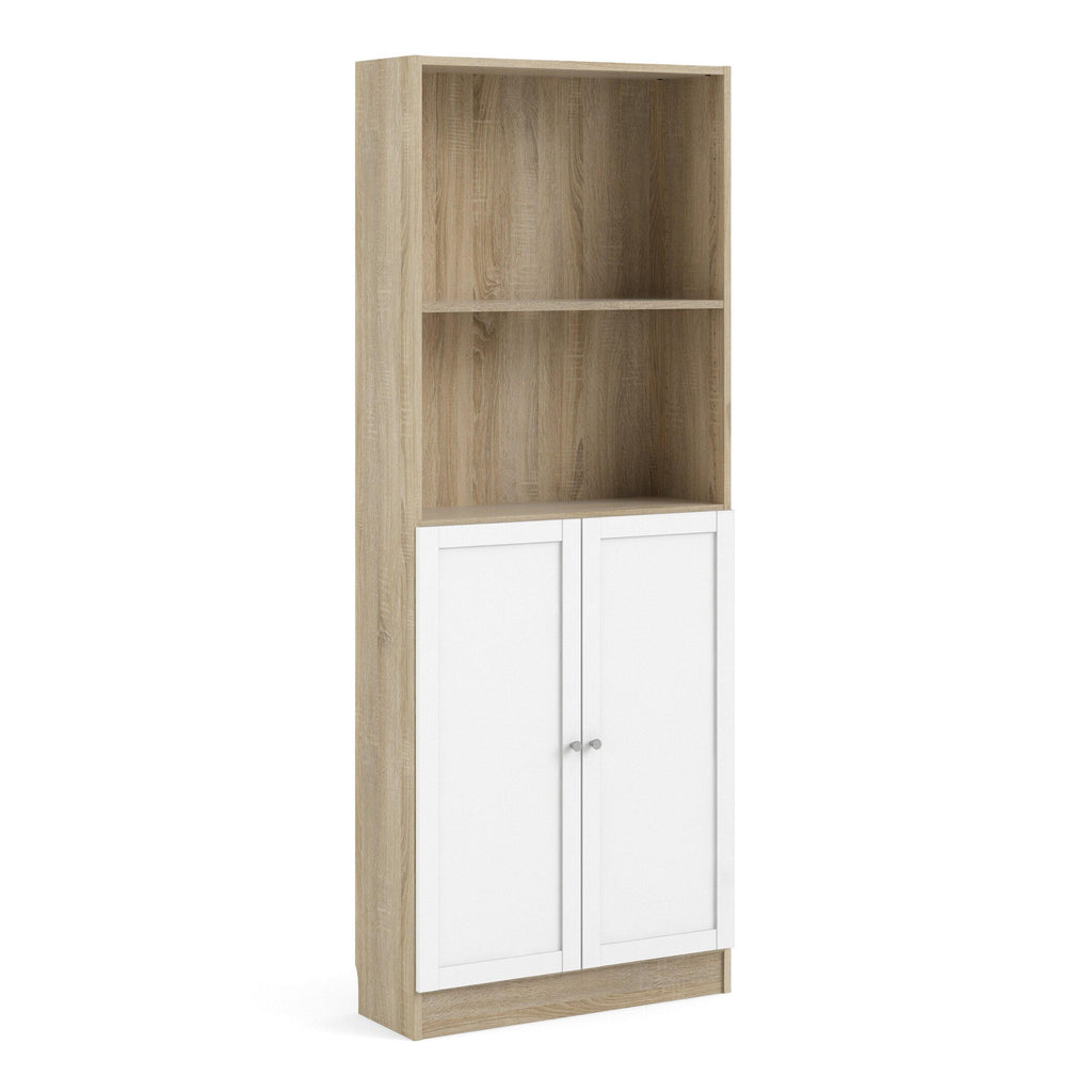 Basic Tall Wide Combination Storage in Oak (4 Shelves) with 2 Doors in White