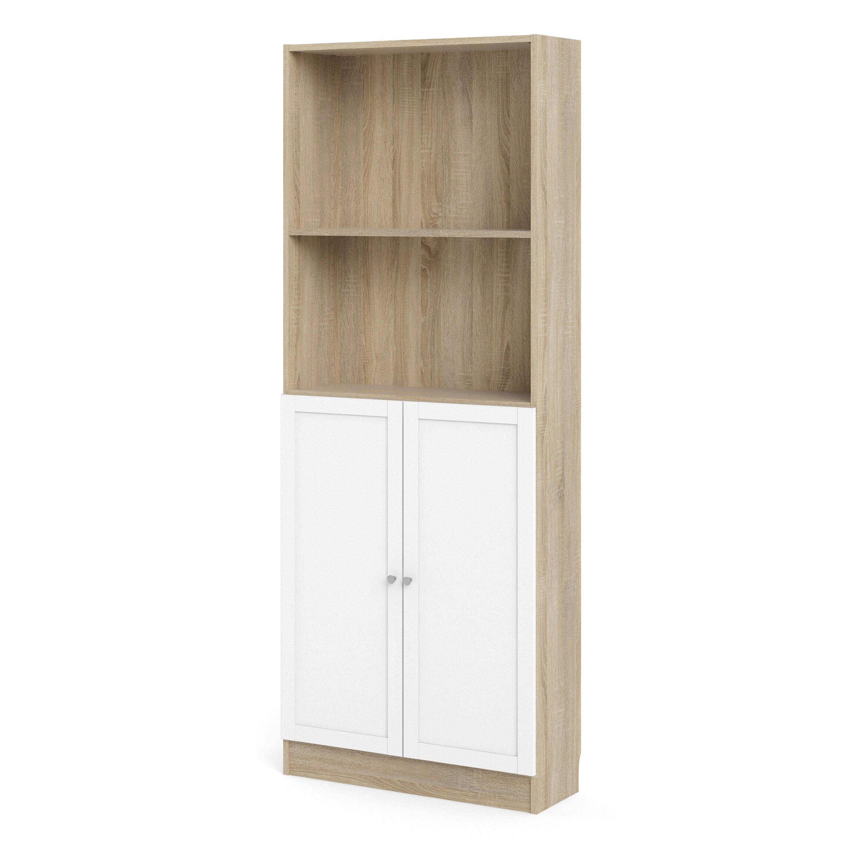 Basic Tall Wide Combination Storage in Oak (4 Shelves) with 2 Doors in White - image 3