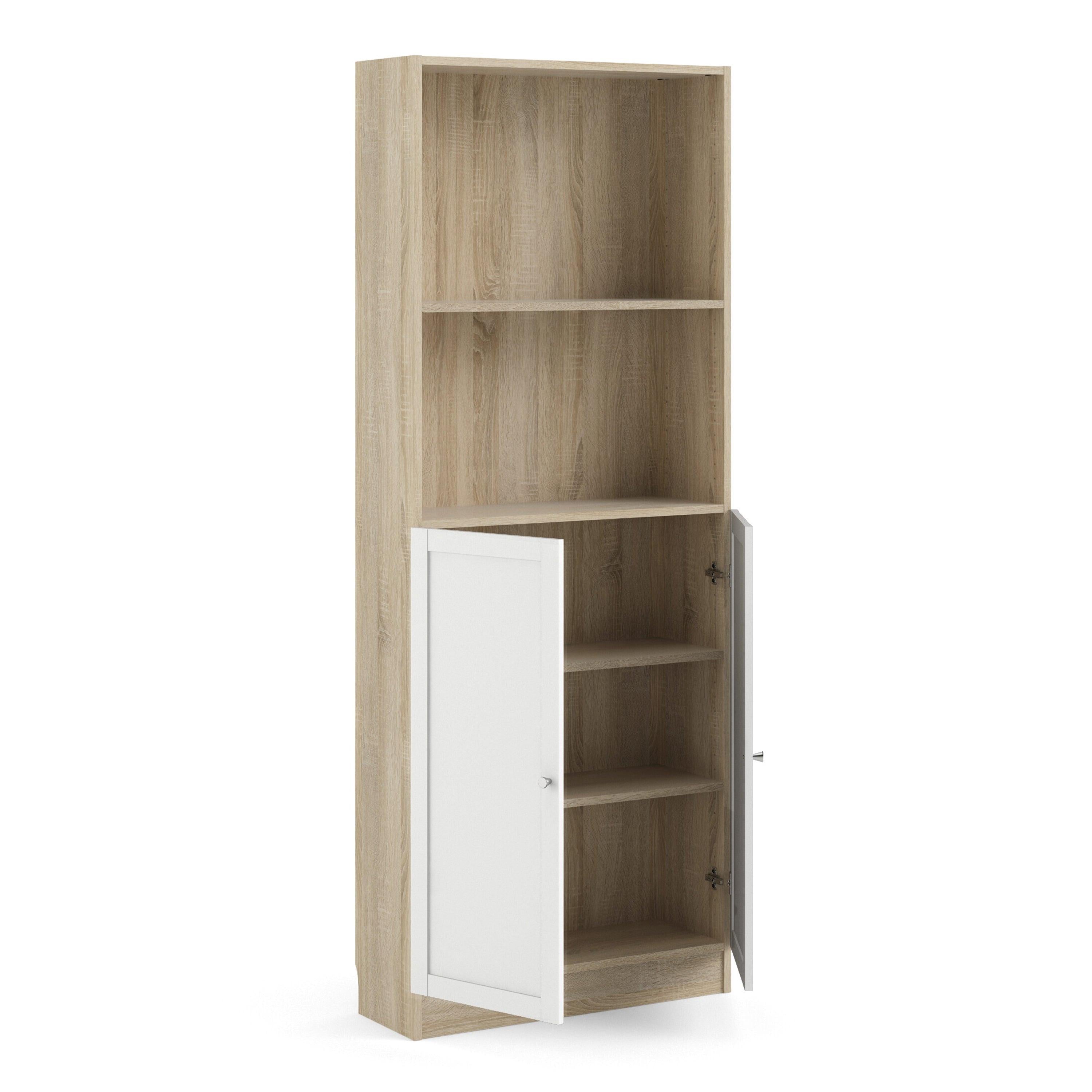 Basic Tall Wide Combination Storage in Oak (4 Shelves) with 2 Doors in White - image 4