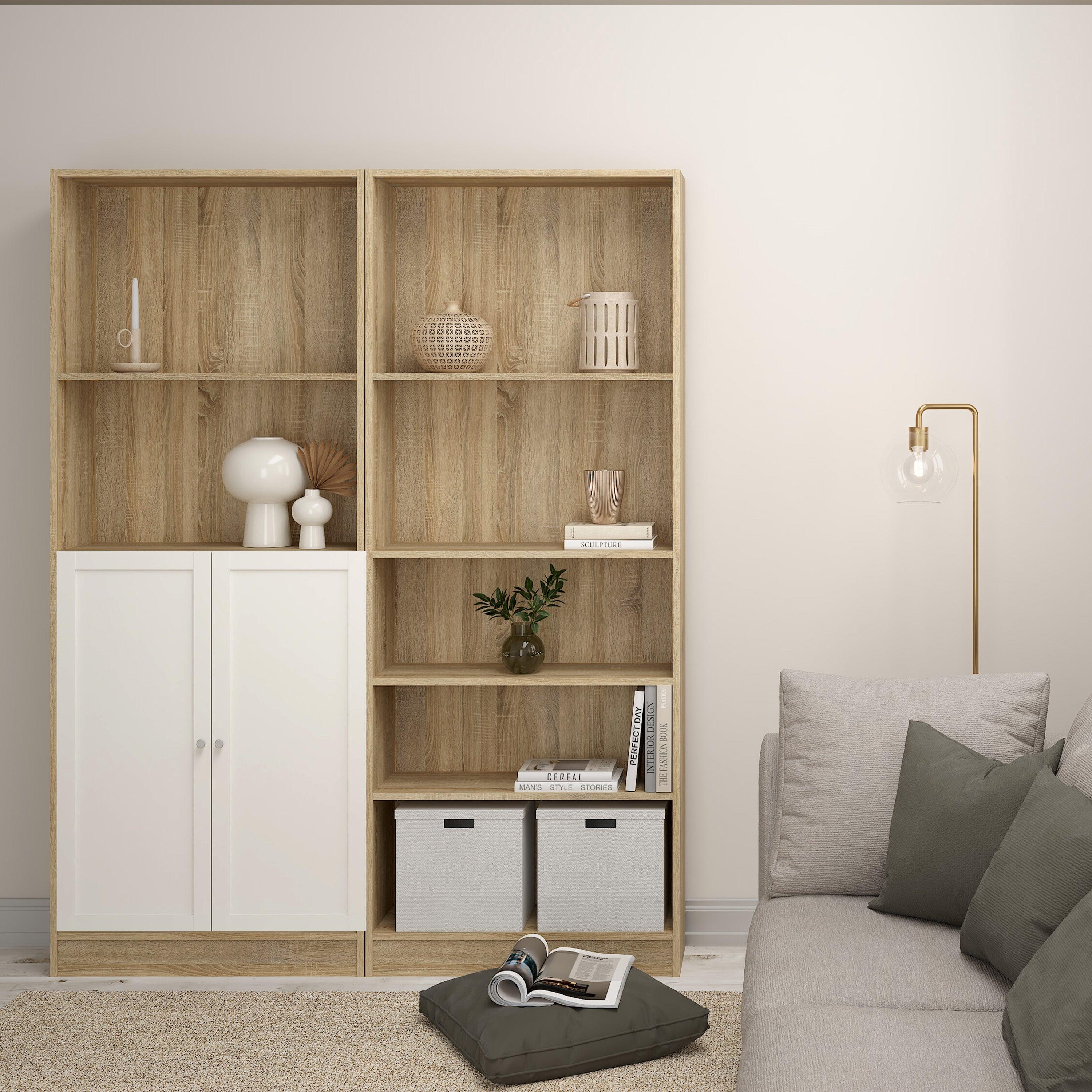 Basic Tall Wide Combination Storage in Oak (4 Shelves) with 2 Doors in White - image 6