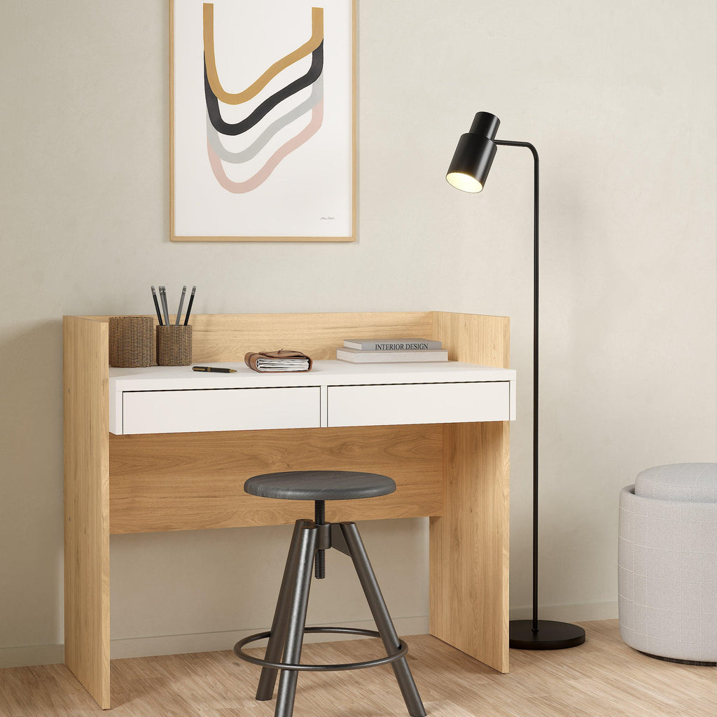 Function Plus Desk 2 Drawers in Jackson Hickory and White - image 6